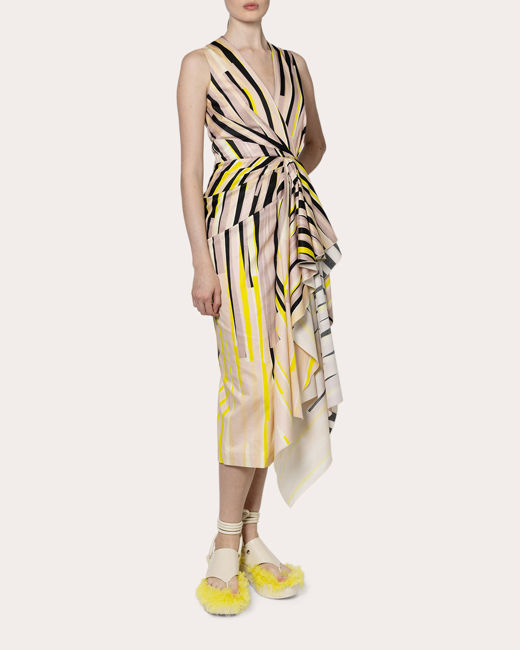 Esra Printed Poplin Pleated Waterfall Dress