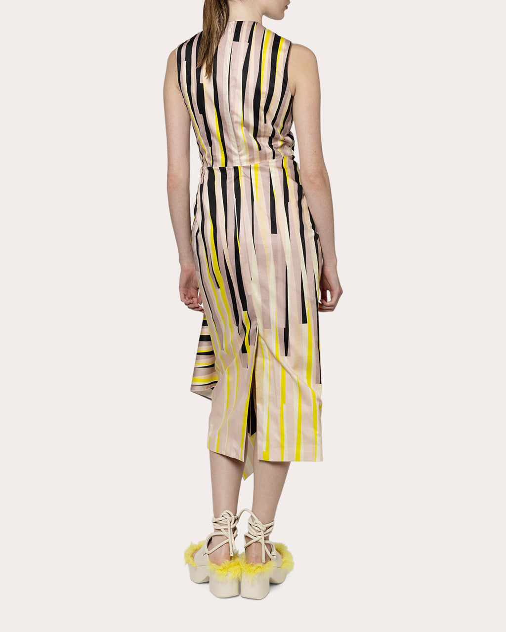 Esra Printed Poplin Pleated Waterfall Dress