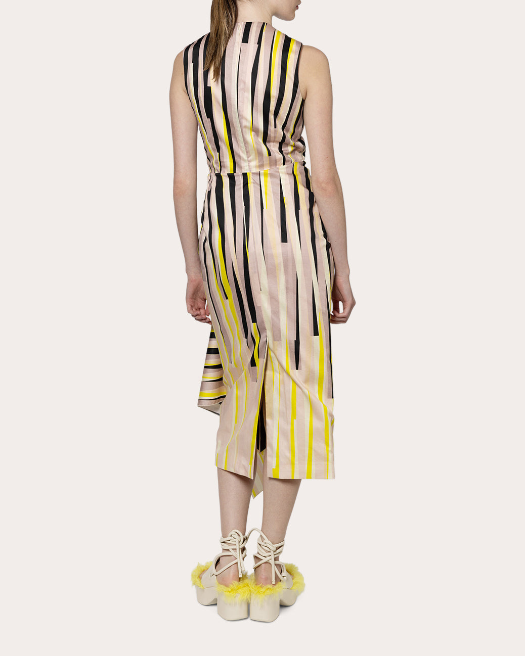 Esra Printed Poplin Pleated Waterfall Dress