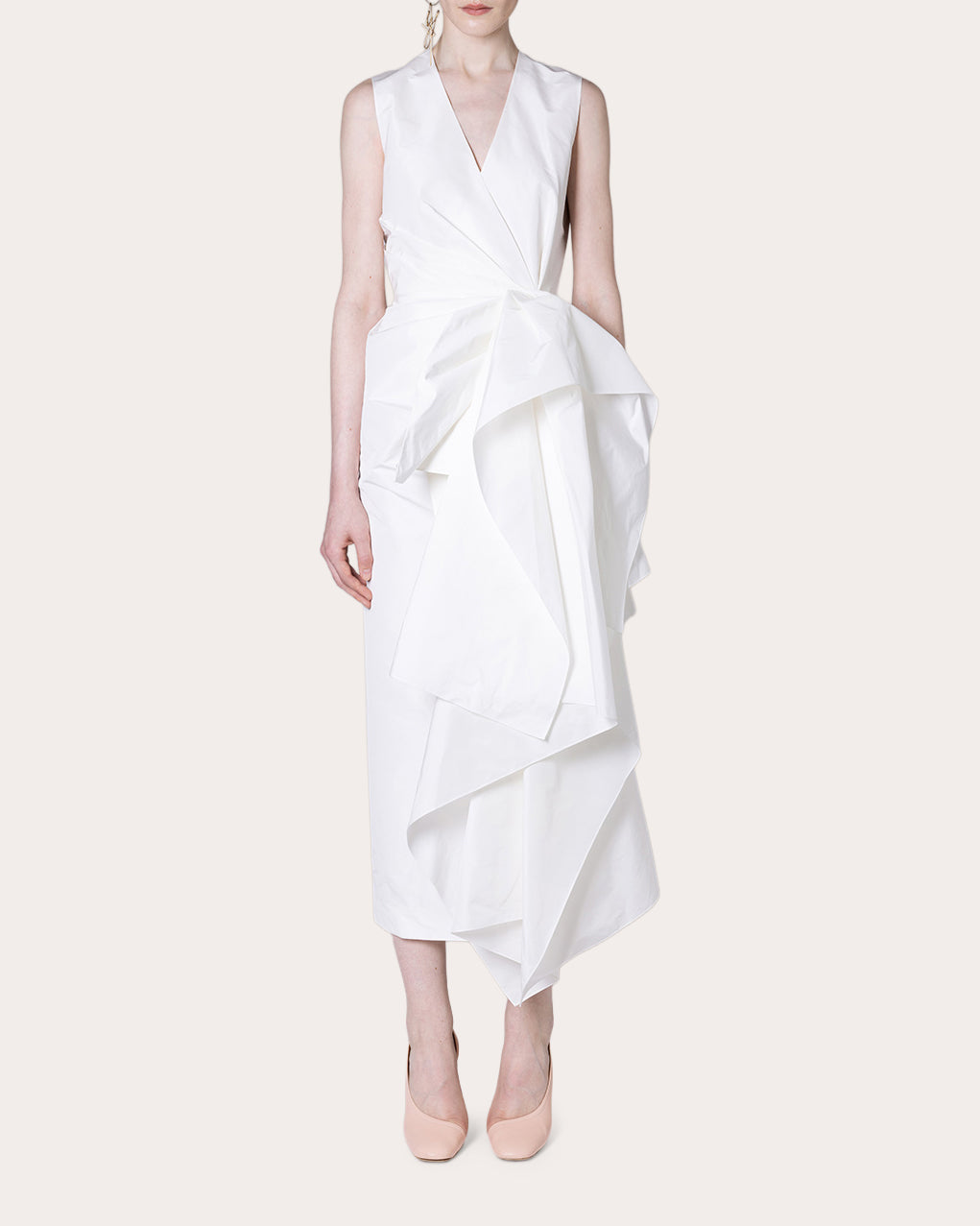 Esra Taffeta Pleated Waterfall Midi Dress