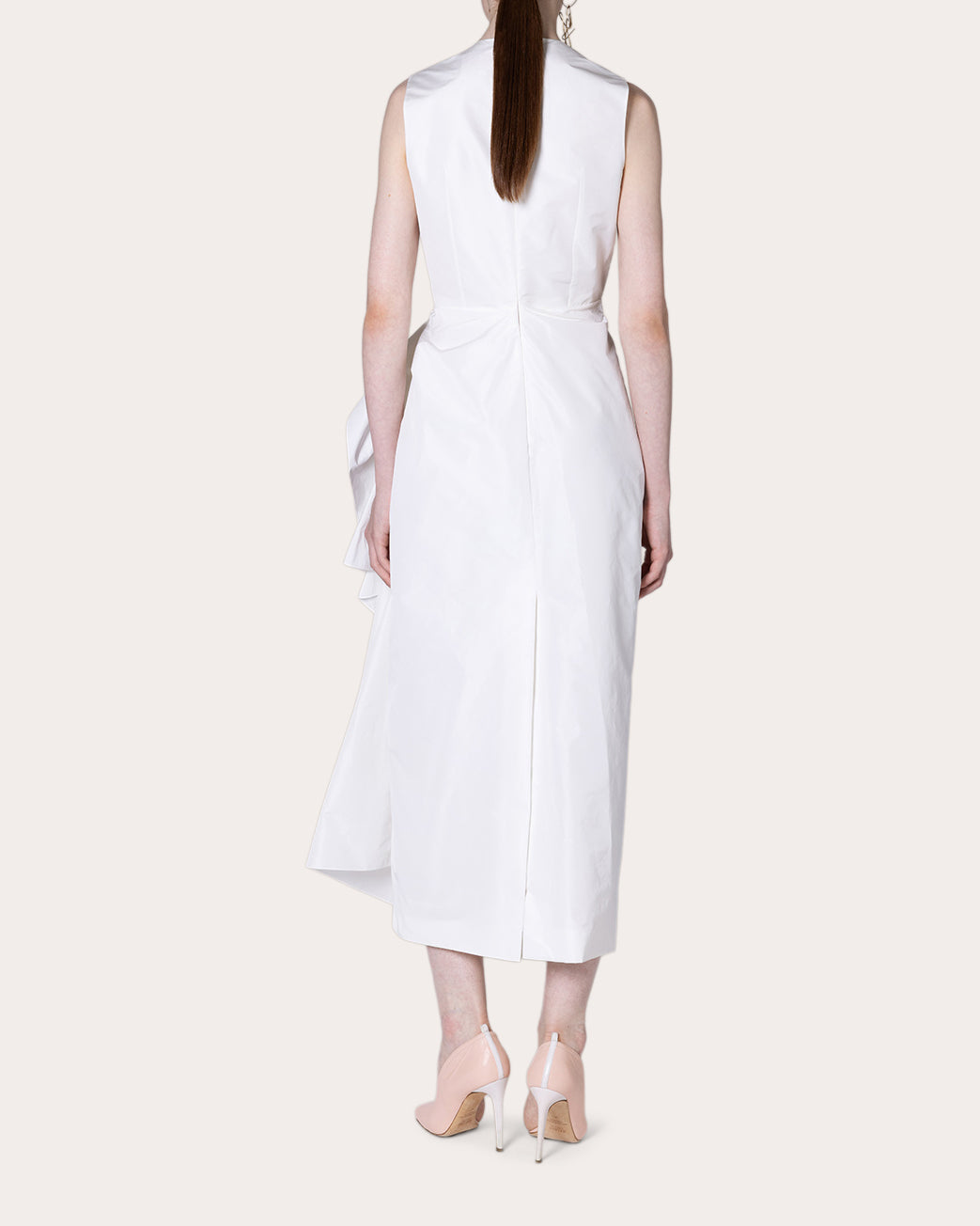 Esra Taffeta Pleated Waterfall Midi Dress