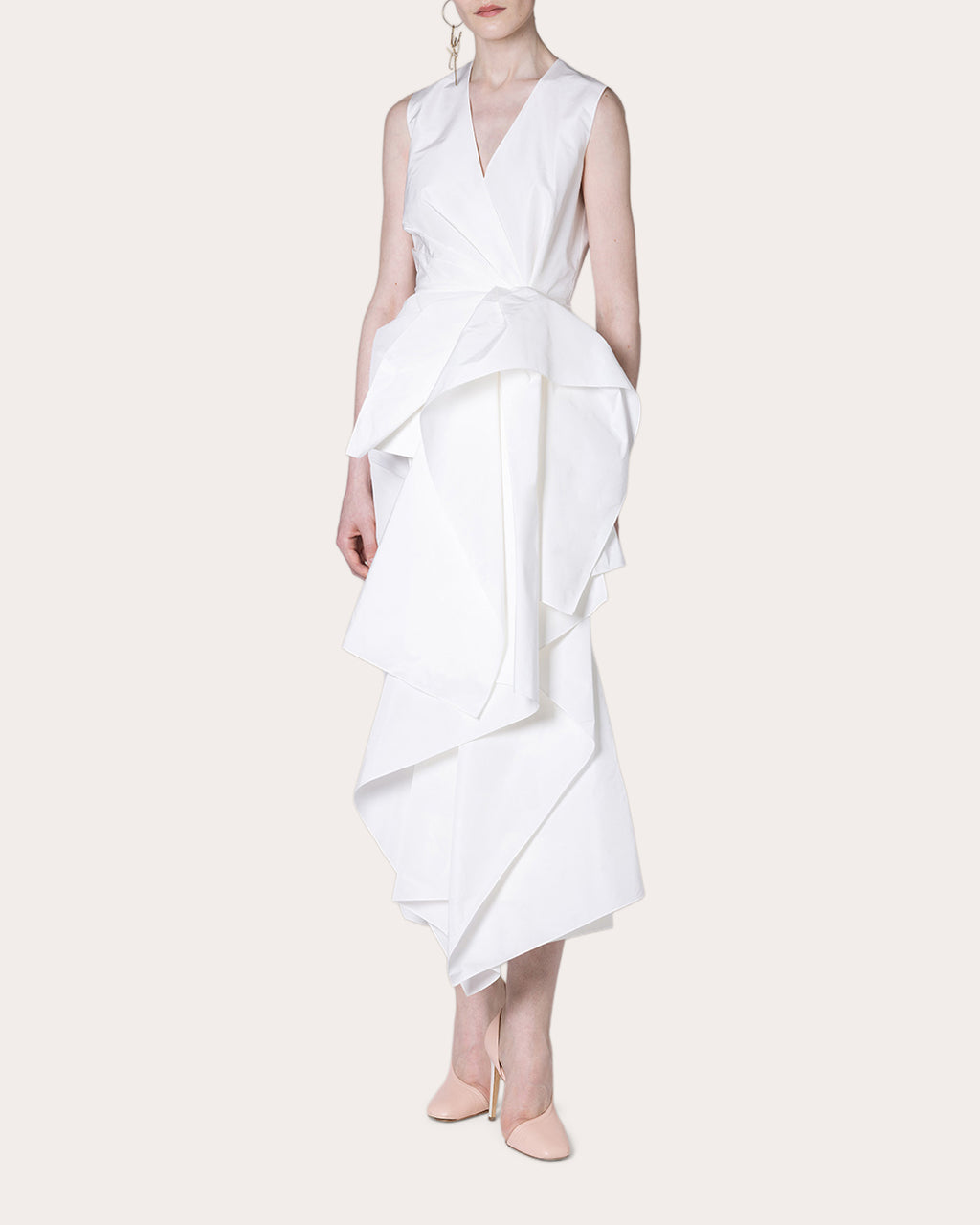 Esra Taffeta Pleated Waterfall Midi Dress