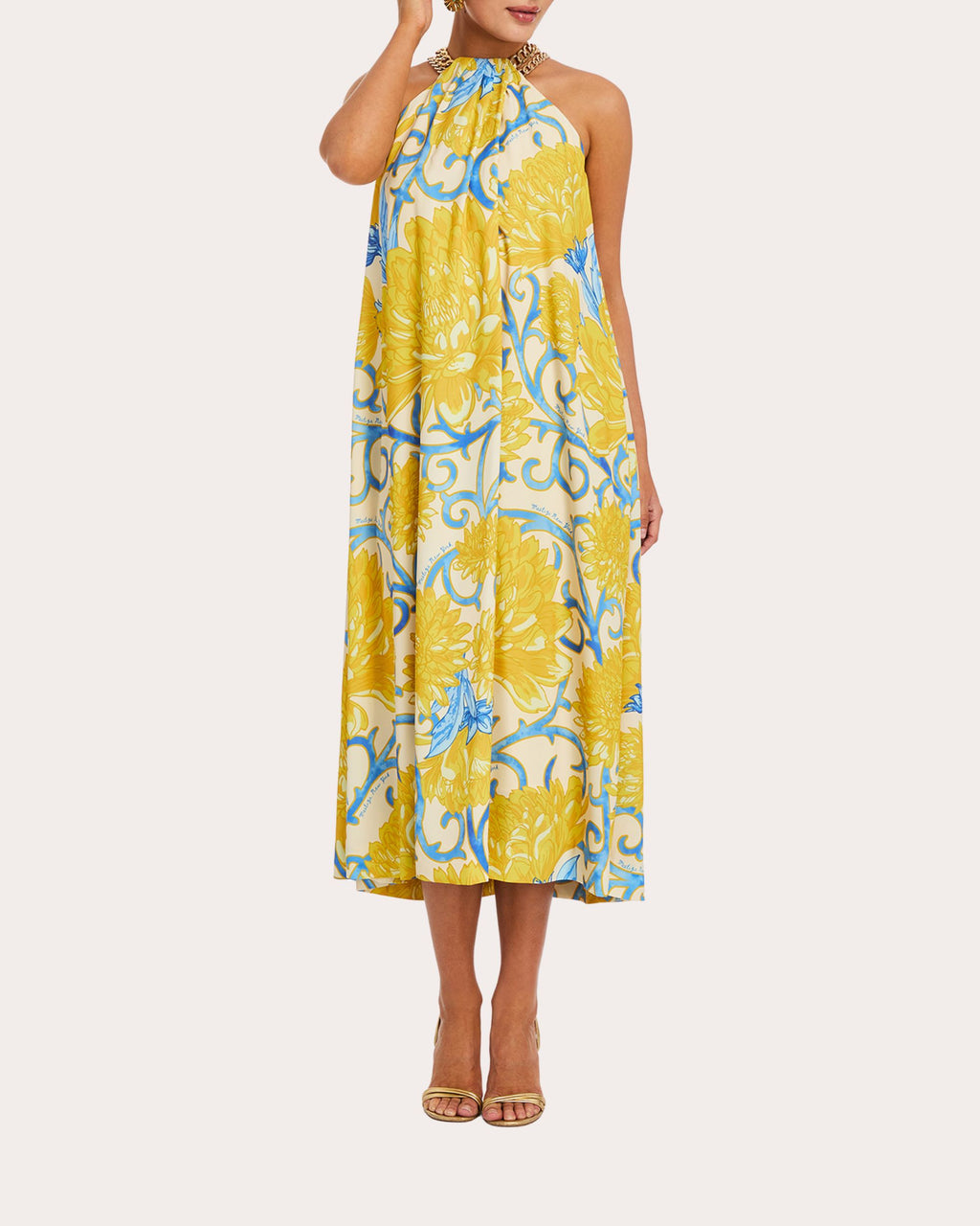 Bijou Embellished Floral Twill Midi Dress