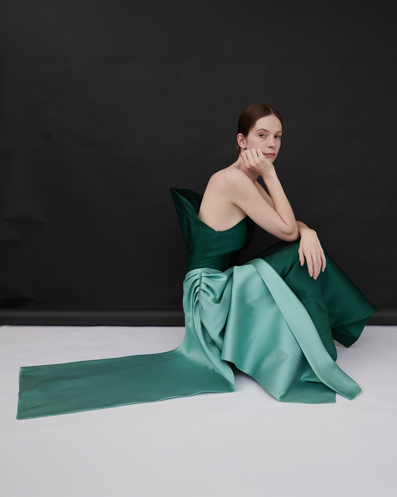 Pearl Satin Gathered Drape Strapless Dress