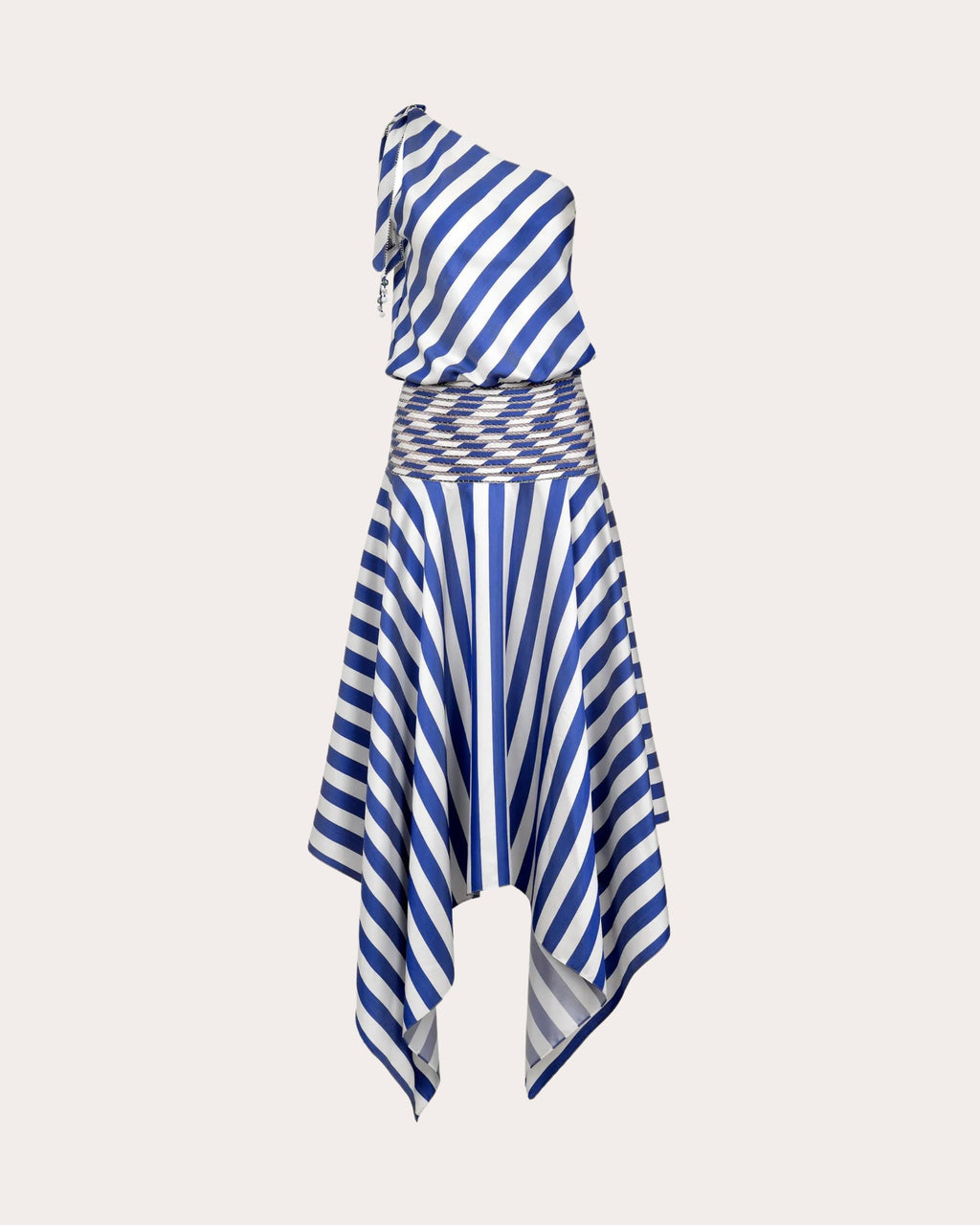 Banda Stripe Silk Asymmetric Handkerchief Dress