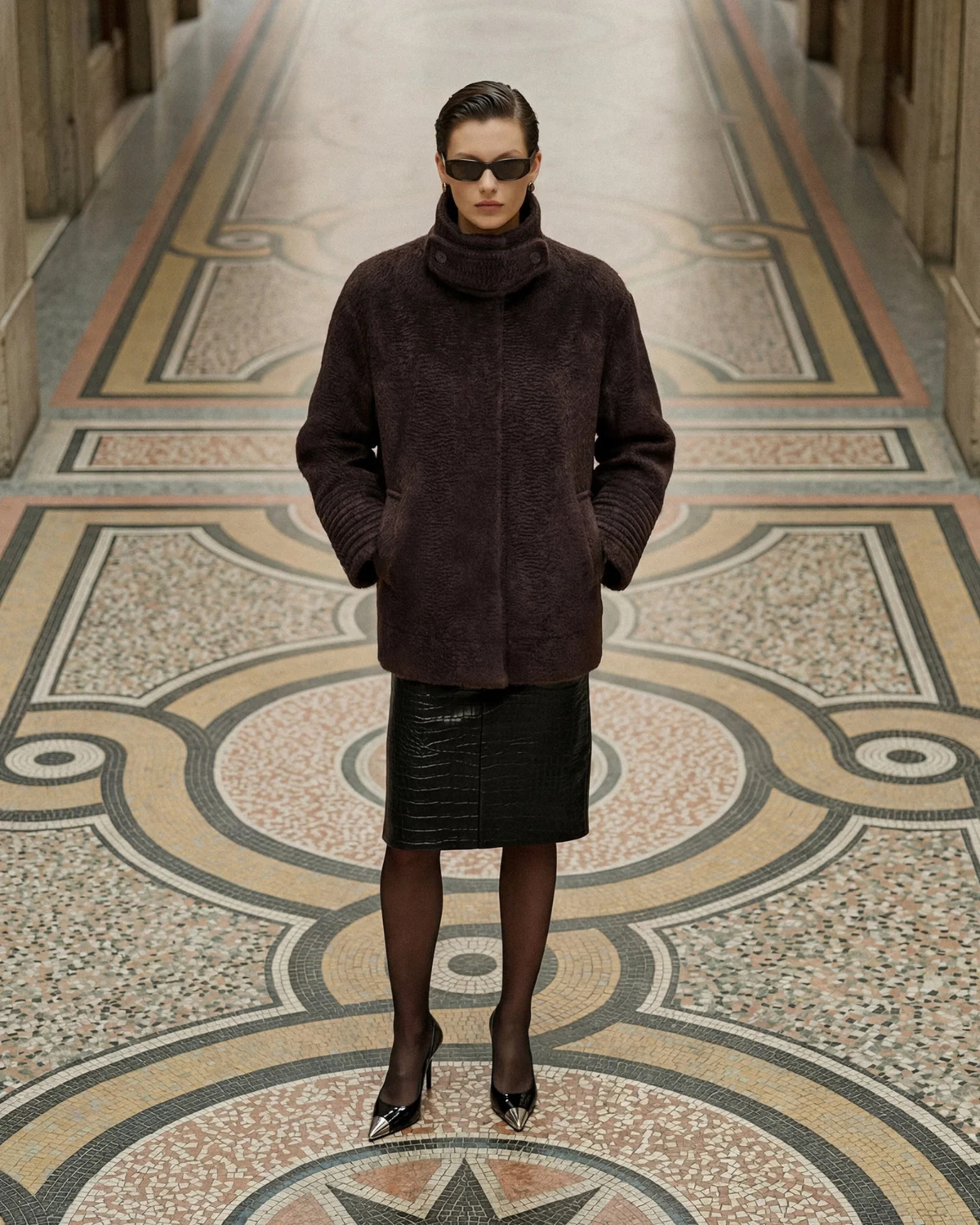 Suri Alpaca Stand Collar Aviator Jacket