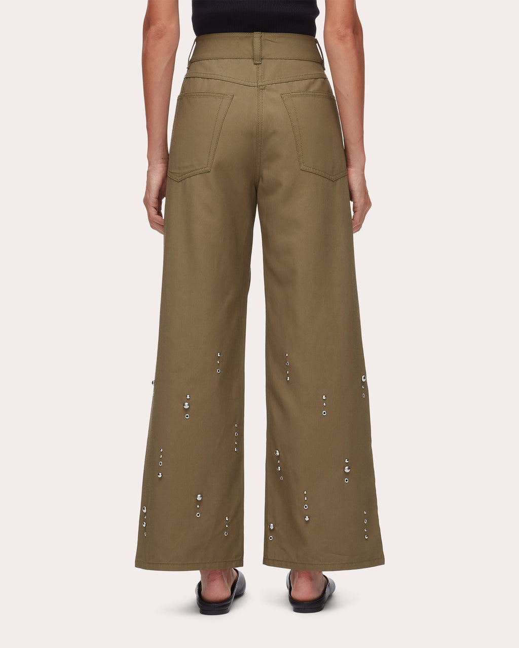 Studded Twill Wide-Leg Pants