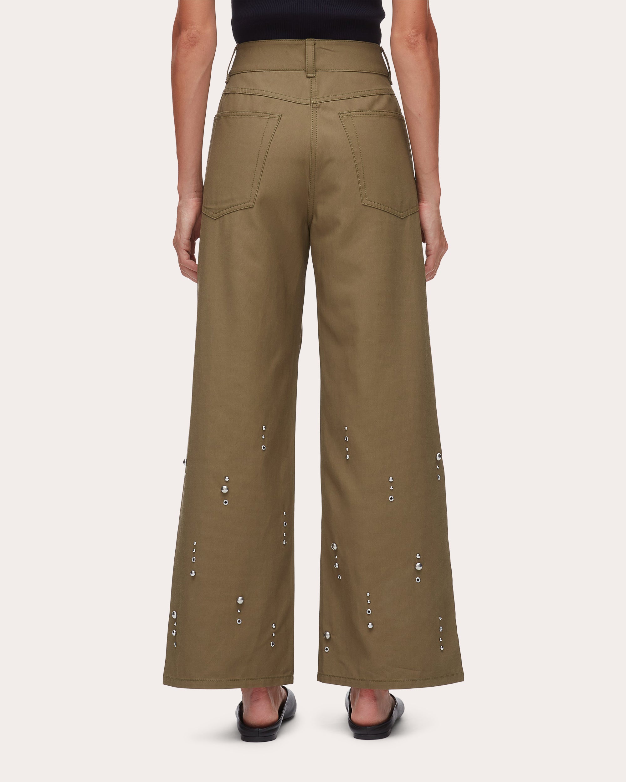 Studded Twill Wide-Leg Pants