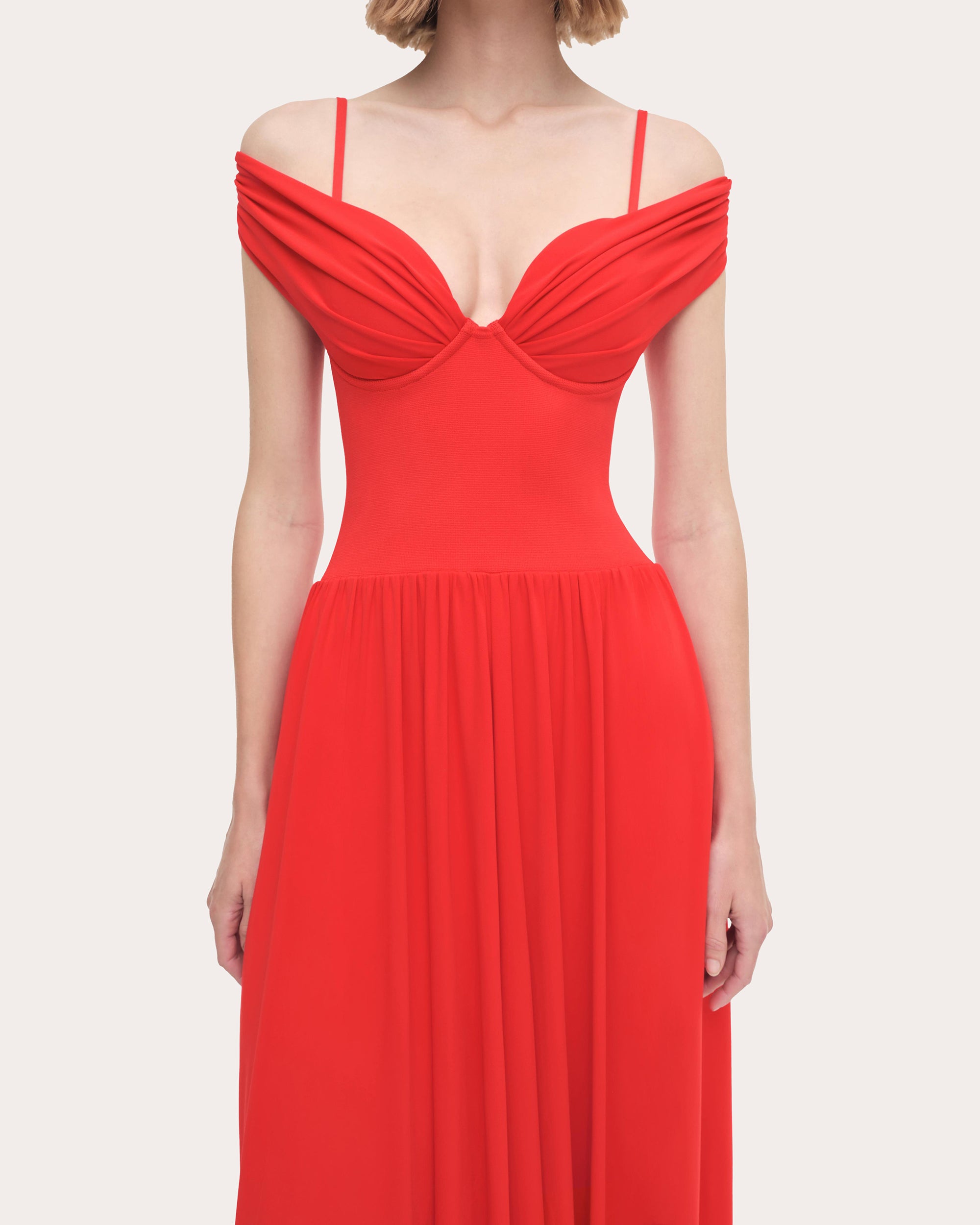 Amarantha Pleated Jersey Bustier Off-Shoulder Dress