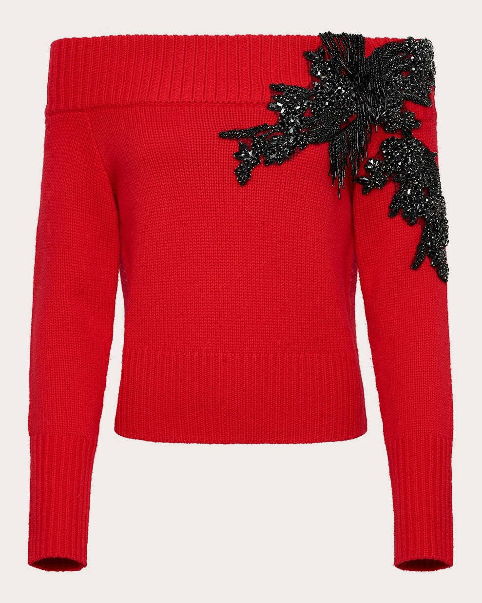 Nolt Beaded Wool Cashmere Off-Shoulder Sweater