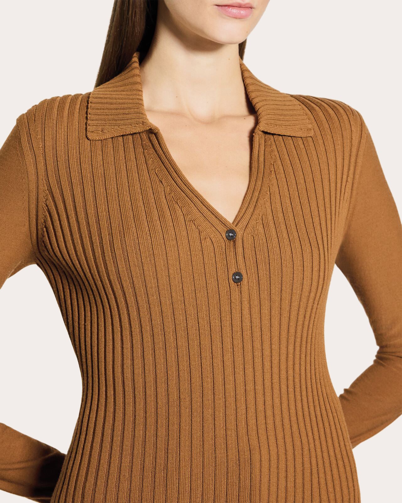 Ribbed Wool Collared Polo Sweater