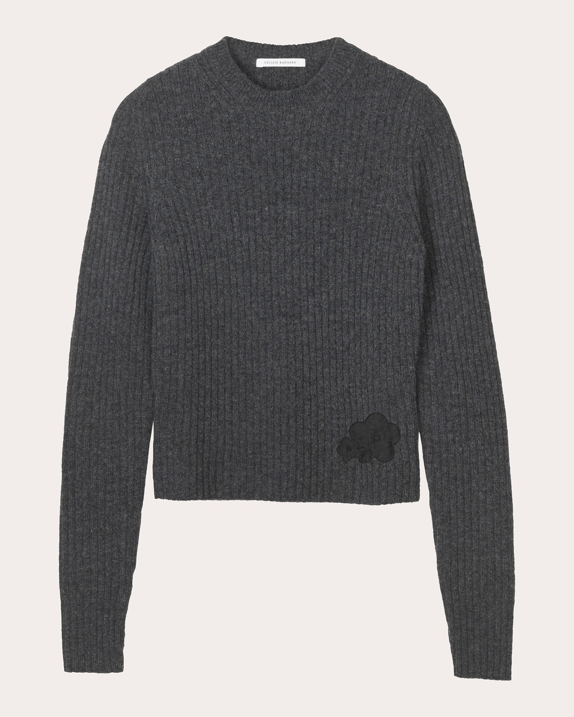 Blas Floral Appliqué Wool Crewneck Sweater