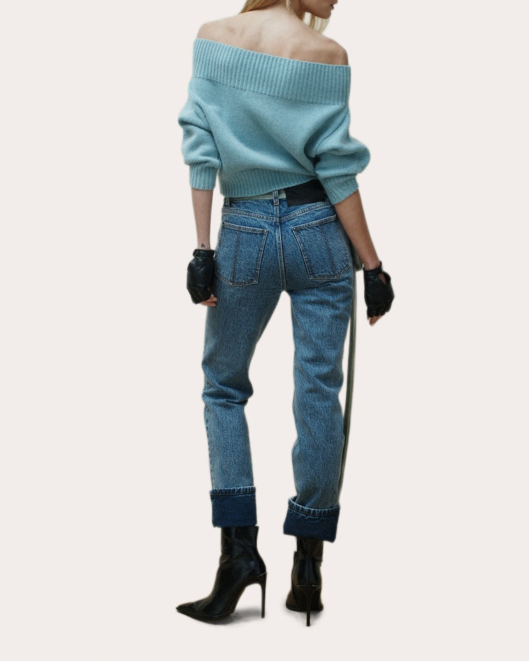 Rin Velvet Bustle Slim Cuffed Jeans