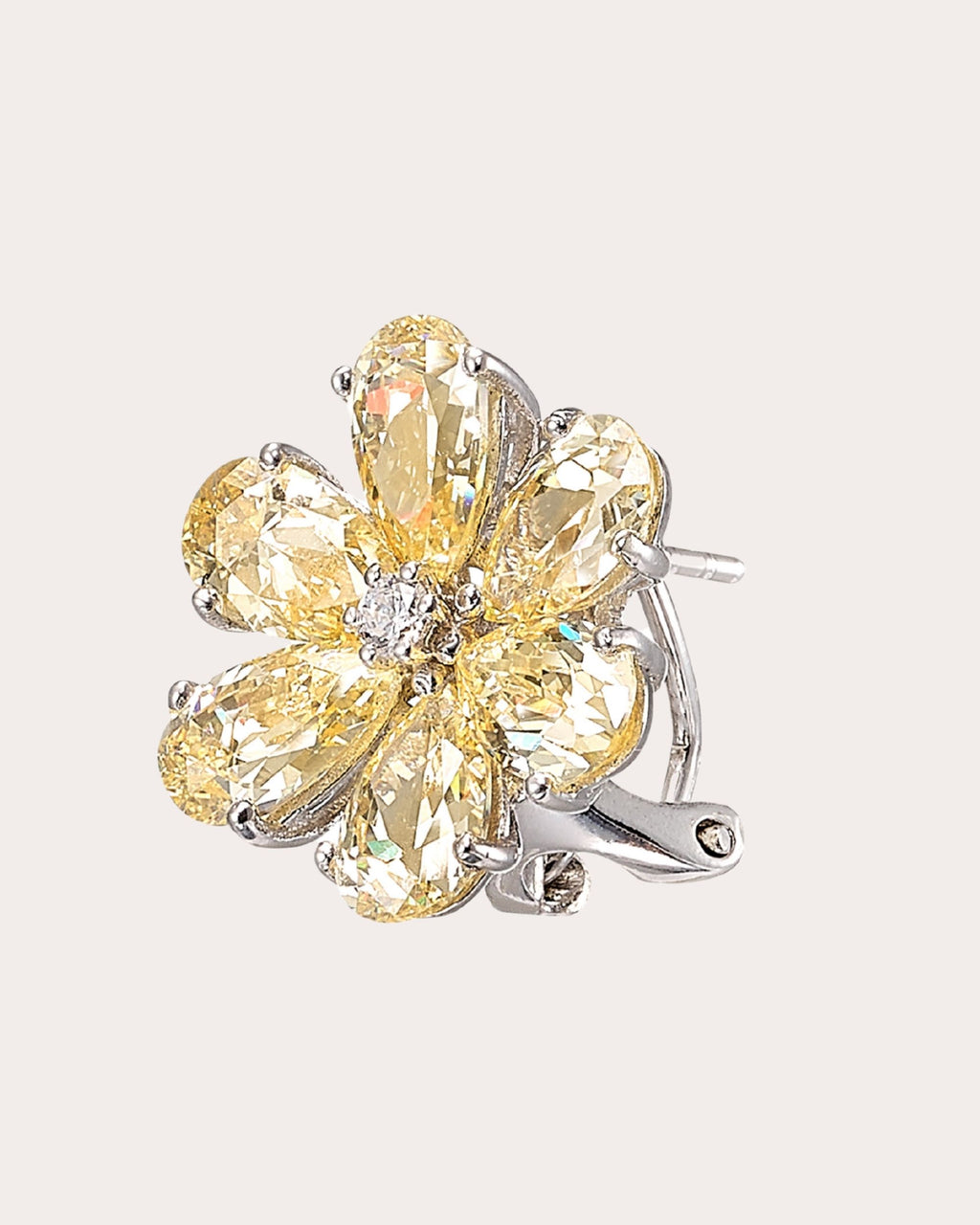 White & Canary Diamond Marguerite Daisy Stud Earrings