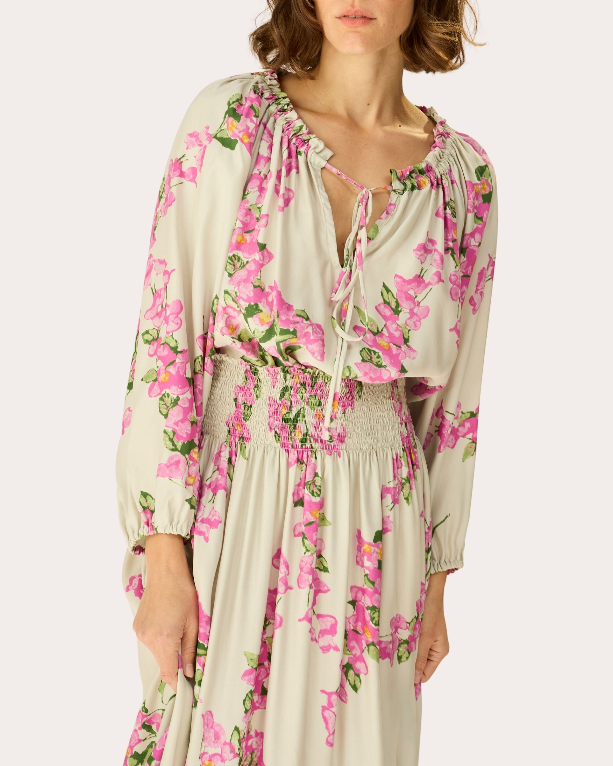 Ashley Floral Silk Tie-Neck Top