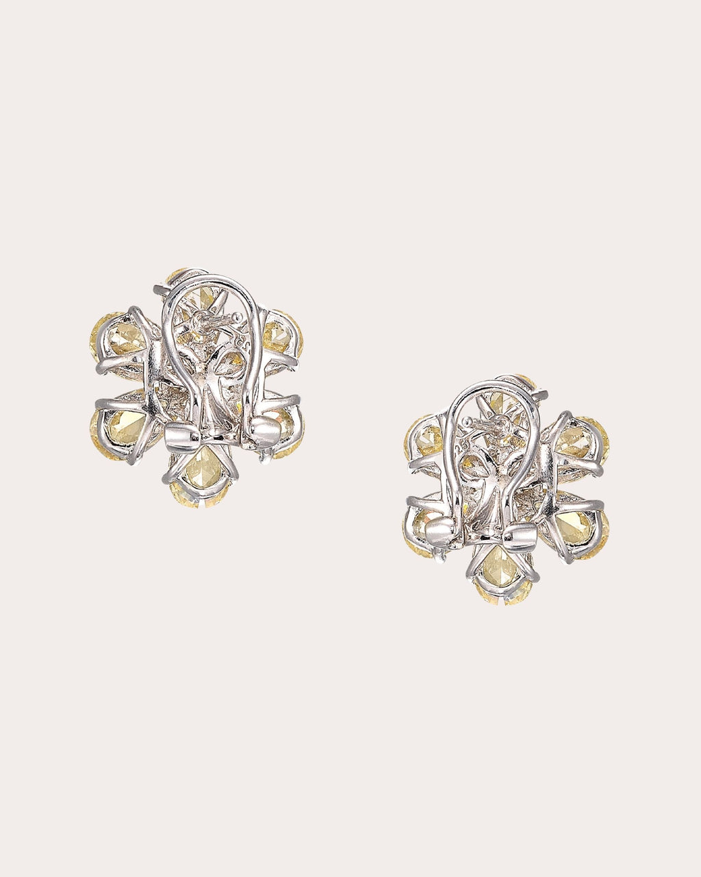 White & Canary Diamond Marguerite Daisy Stud Earrings