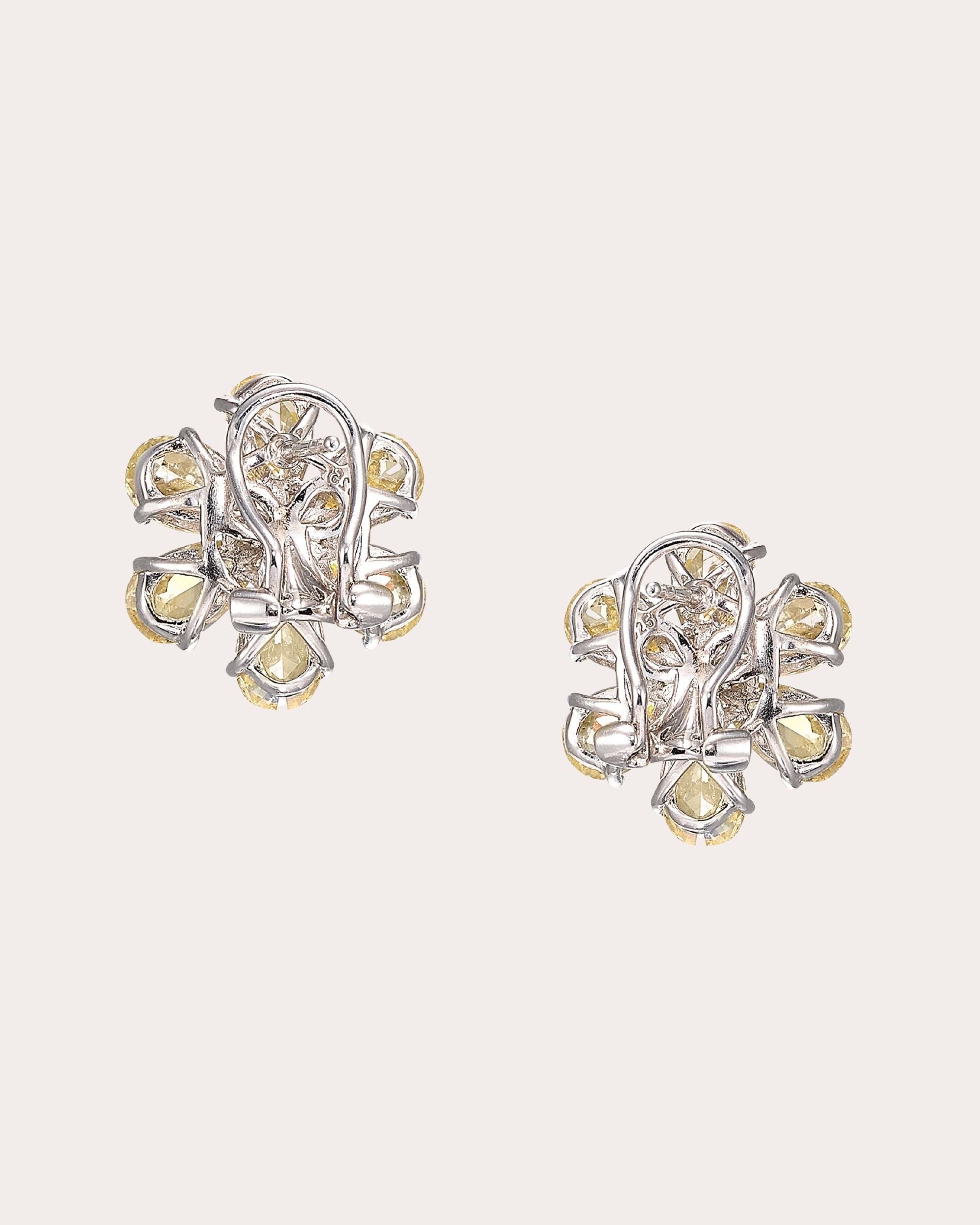 White & Canary Diamond Marguerite Daisy Stud Earrings