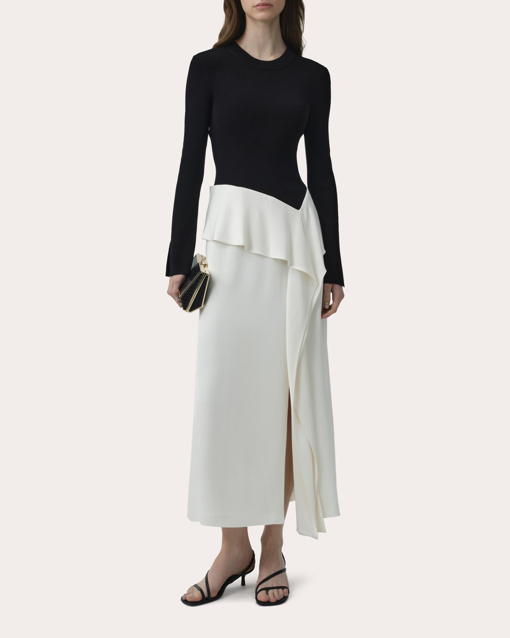Ornella Knit Satin Combo Draped Midi Dress