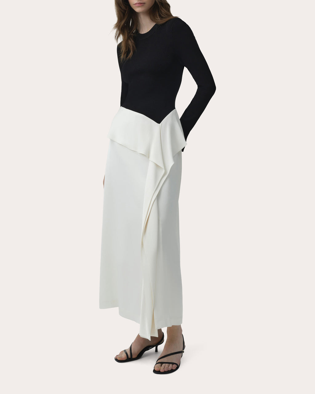 Ornella Knit Satin Combo Draped Midi Dress