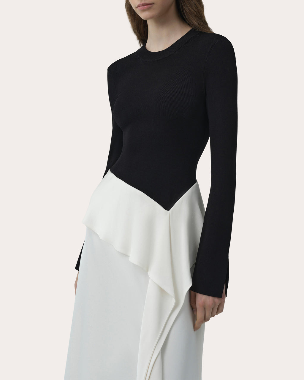 Ornella Knit Satin Combo Draped Midi Dress