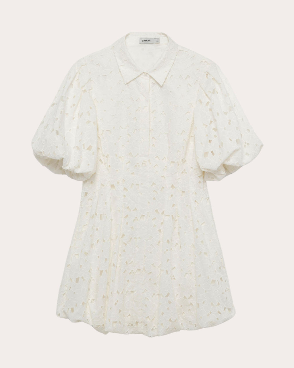 Cleo Embroidered Cotton Puff-Sleeve Mini Shirt Dress