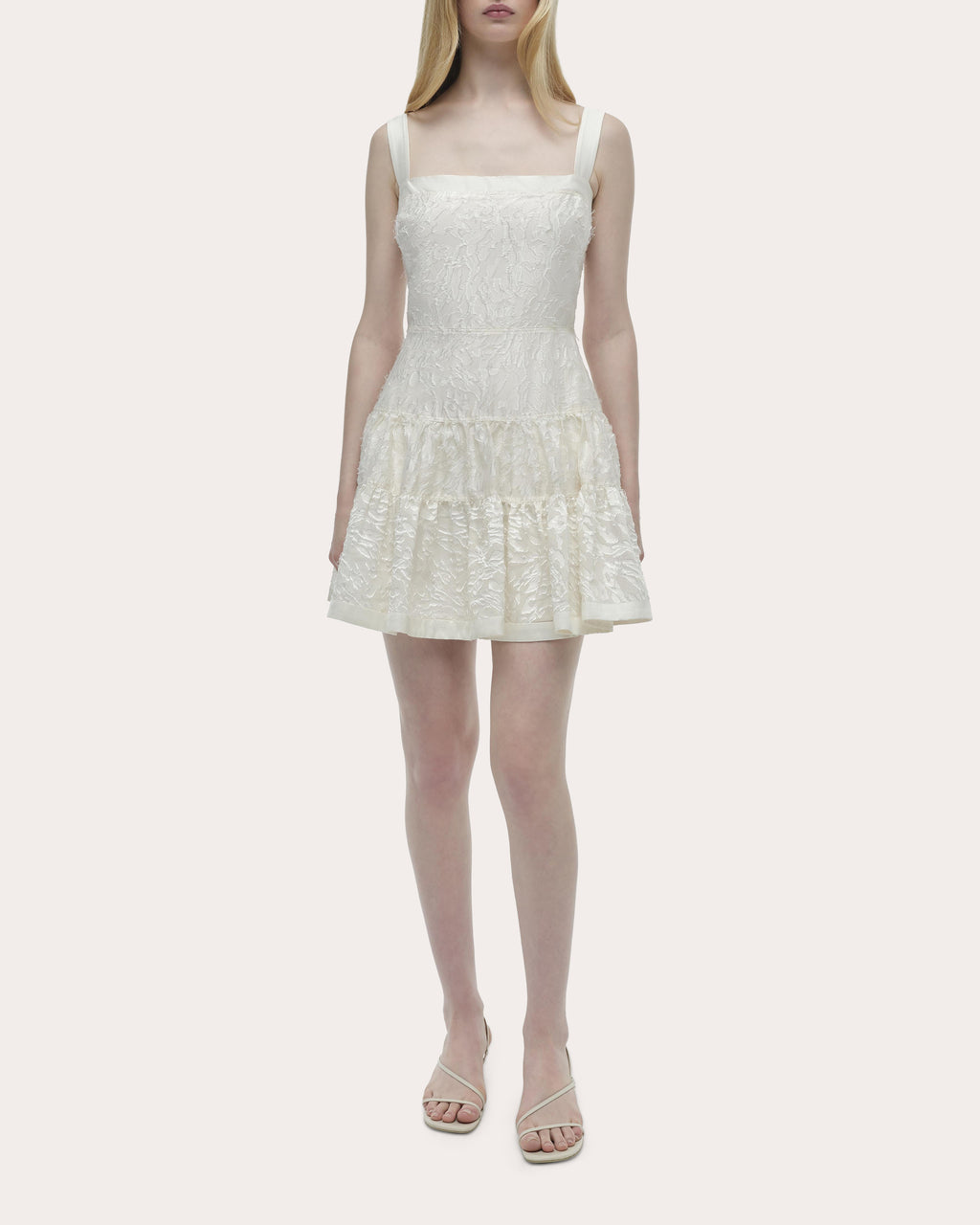 Laila Frayed Jacquard Tiered Mini Dress