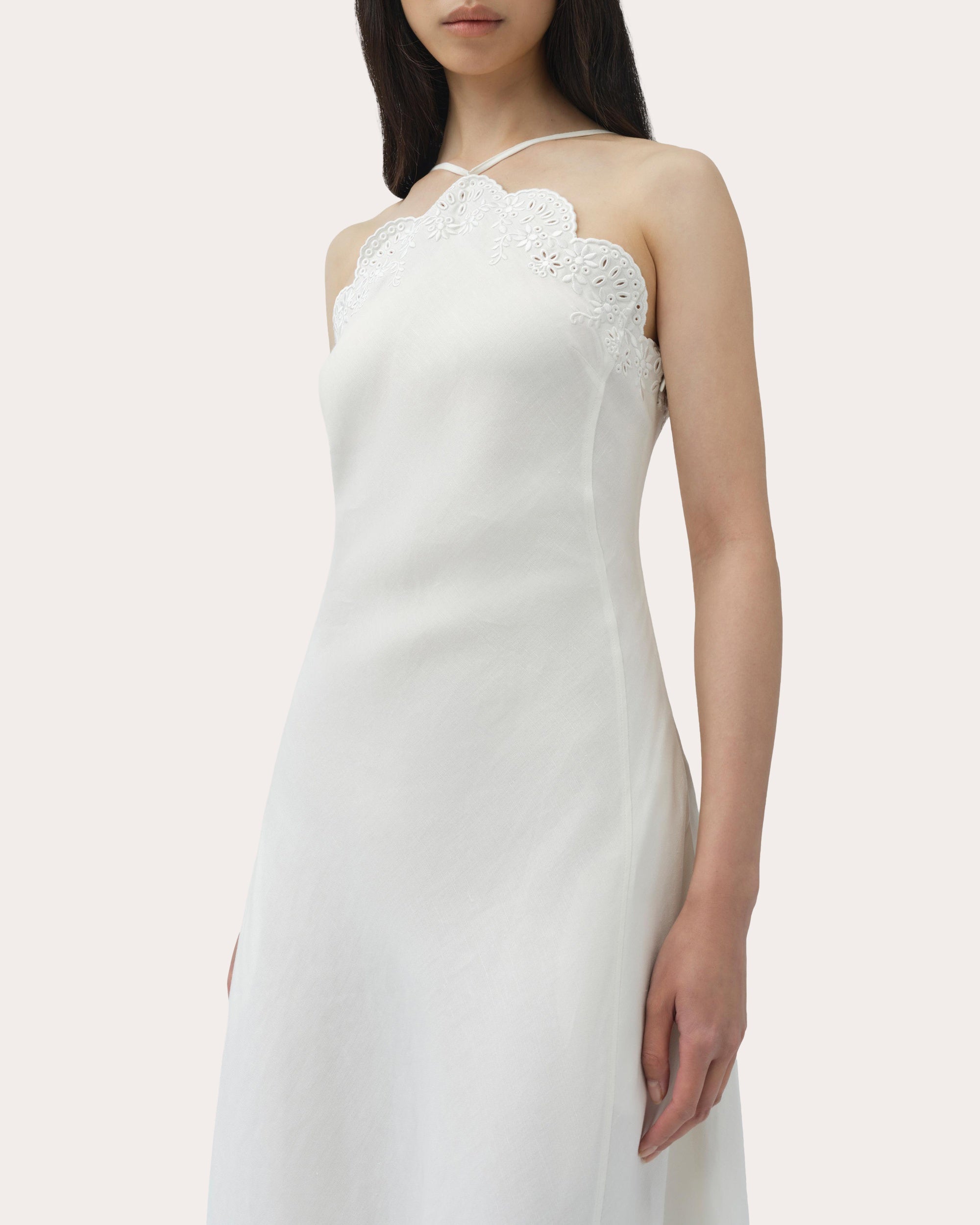 linen halter midi dress Sunset Linen Halter Midi Dress