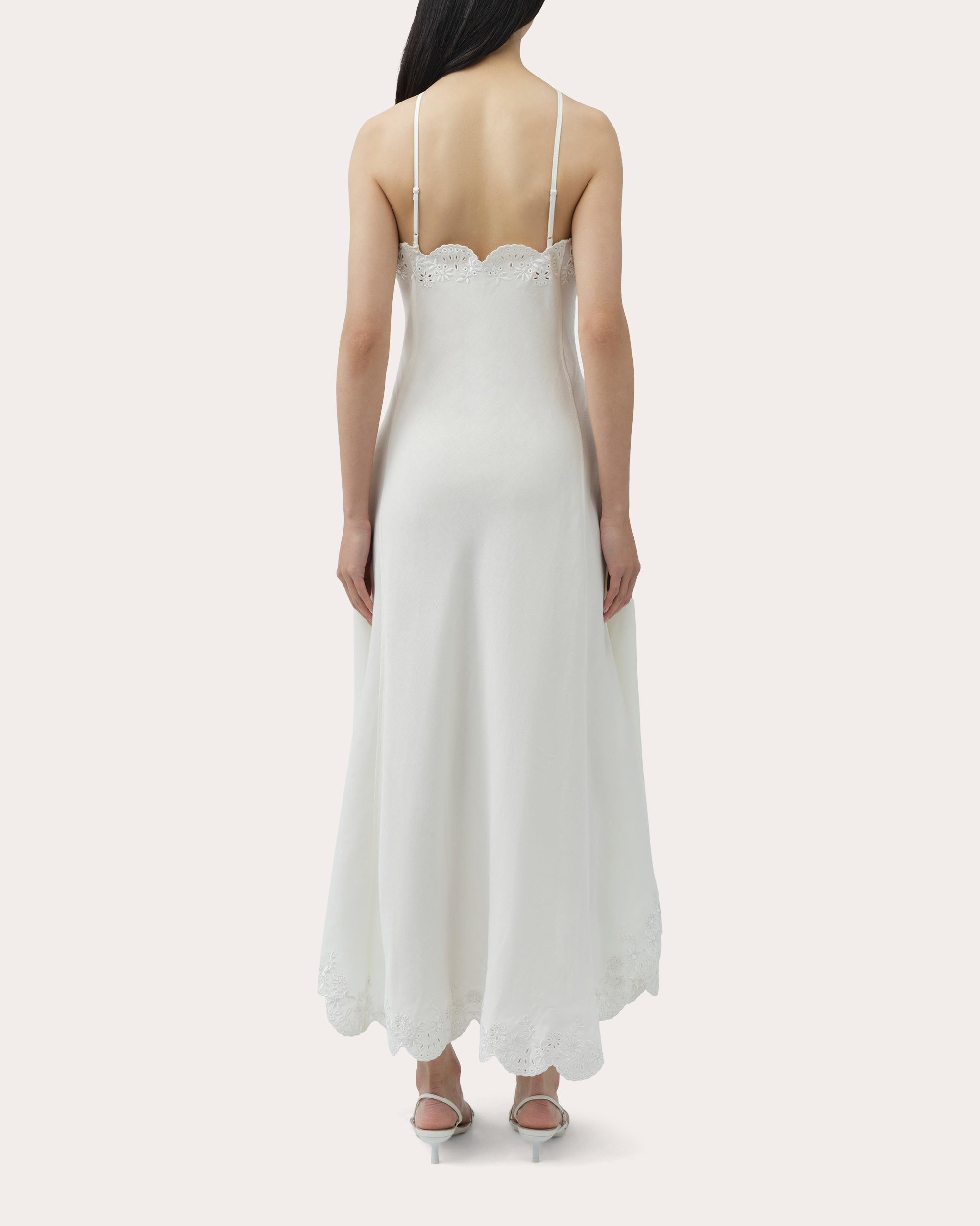 white linen halter dress Gillian Embroidered Linen Halter Midi Dress