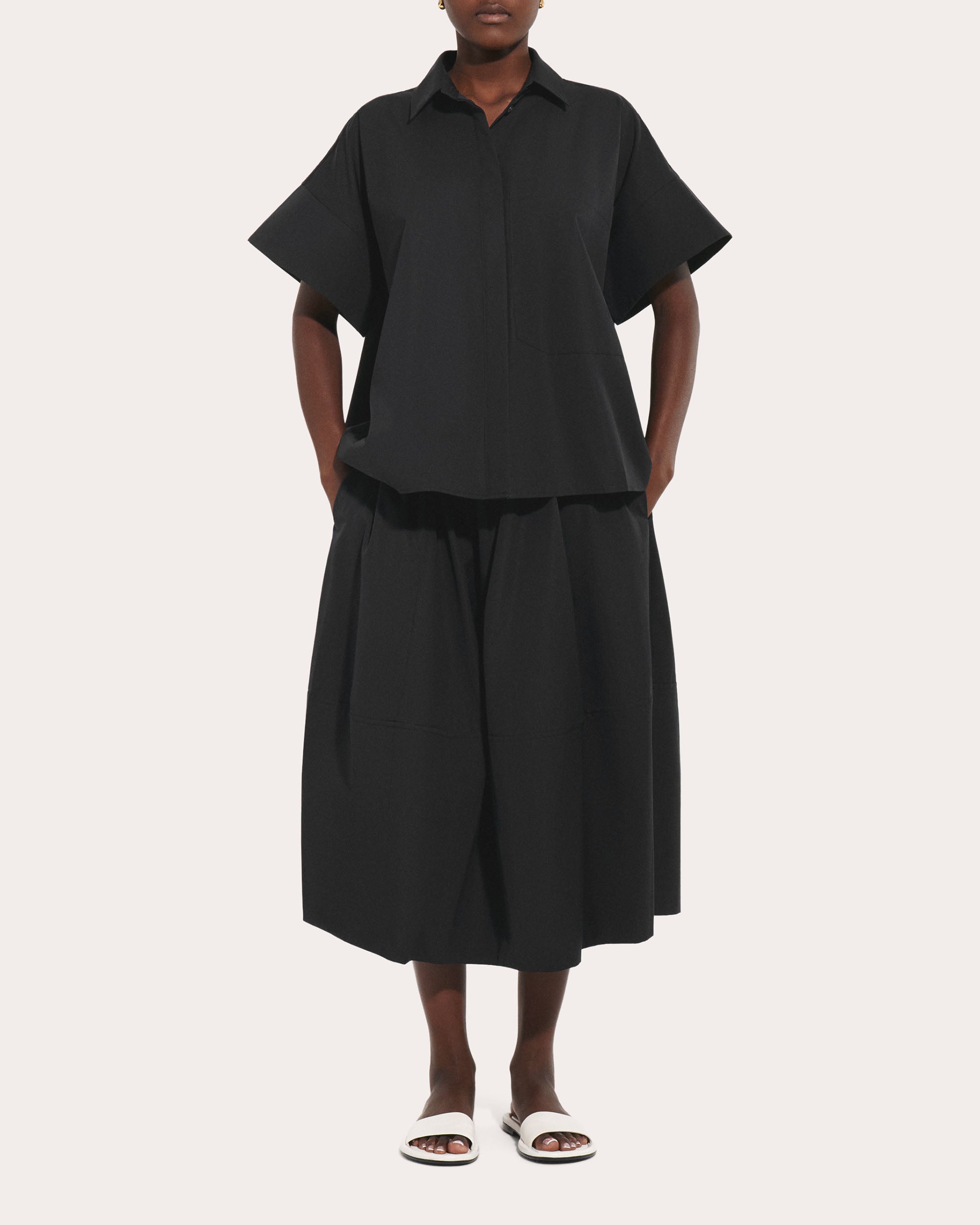 Cotton Poplin Full Midi Skirt