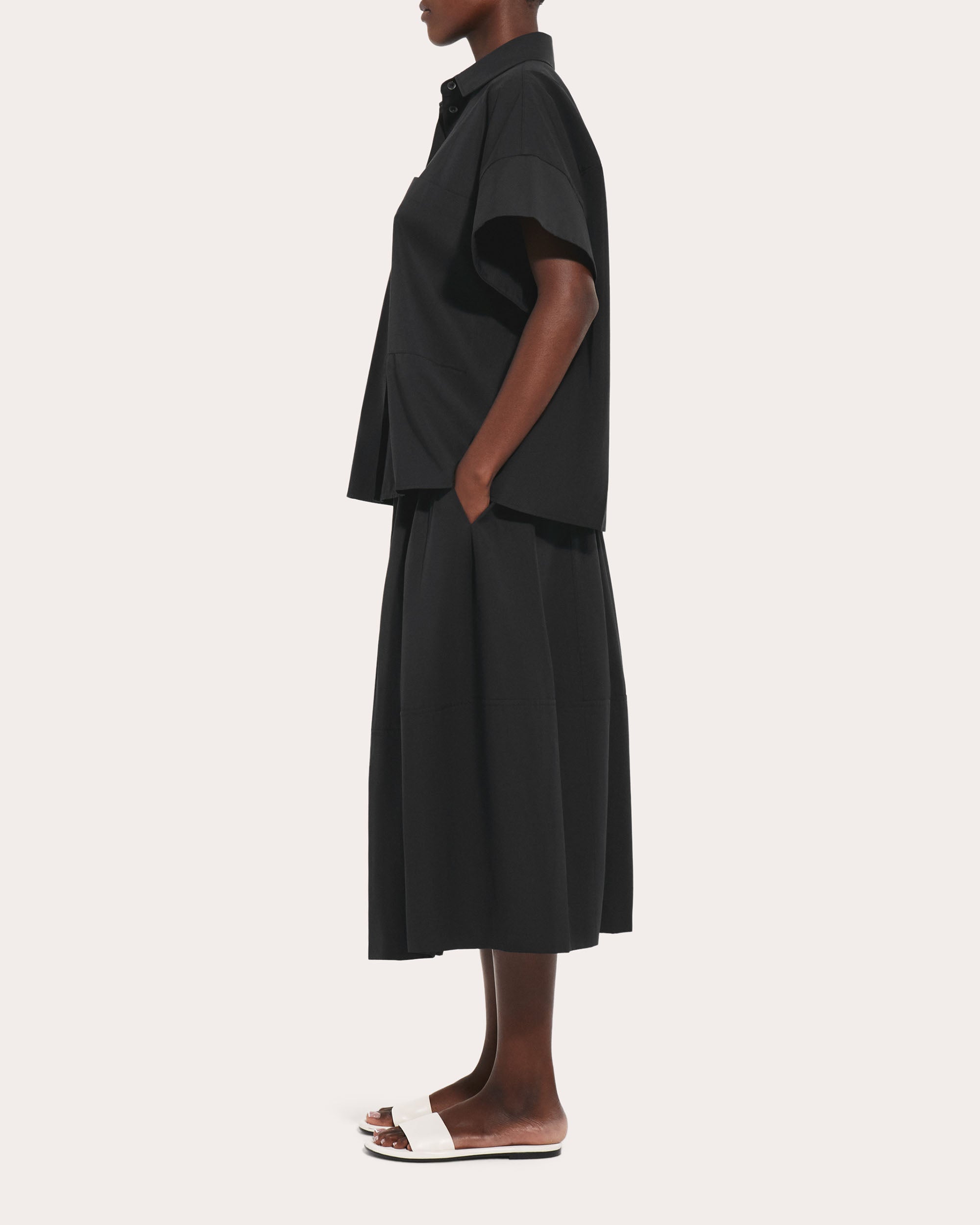 Cotton Poplin Full Midi Skirt