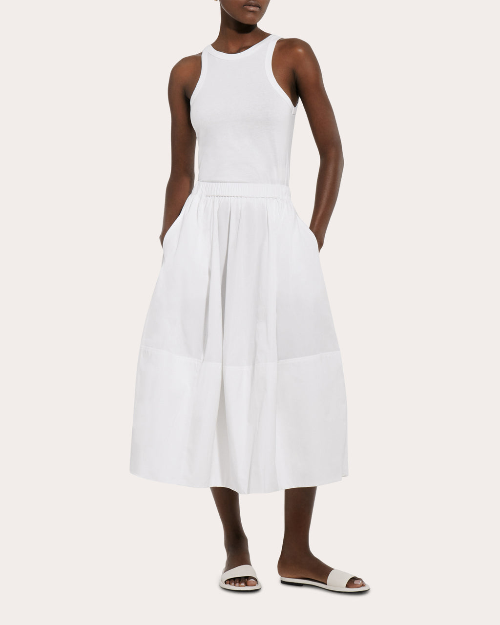 Cotton Poplin Full Midi Skirt