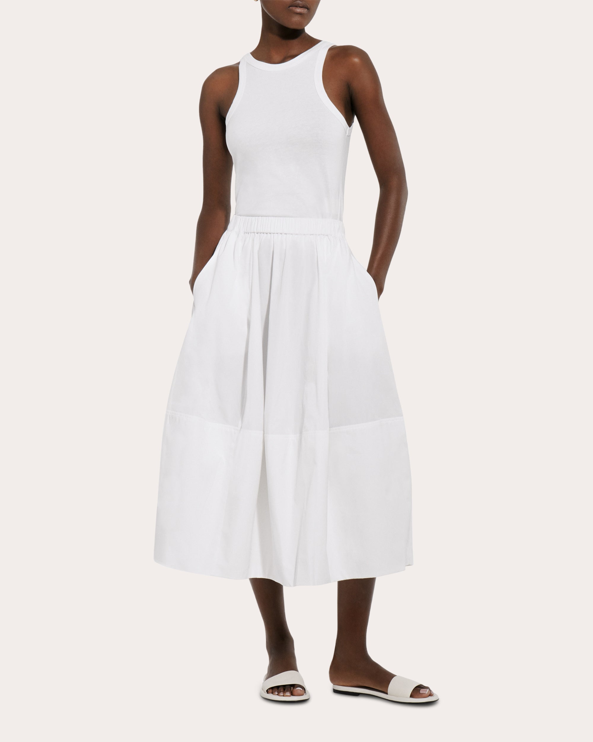 Cotton Poplin Full Midi Skirt