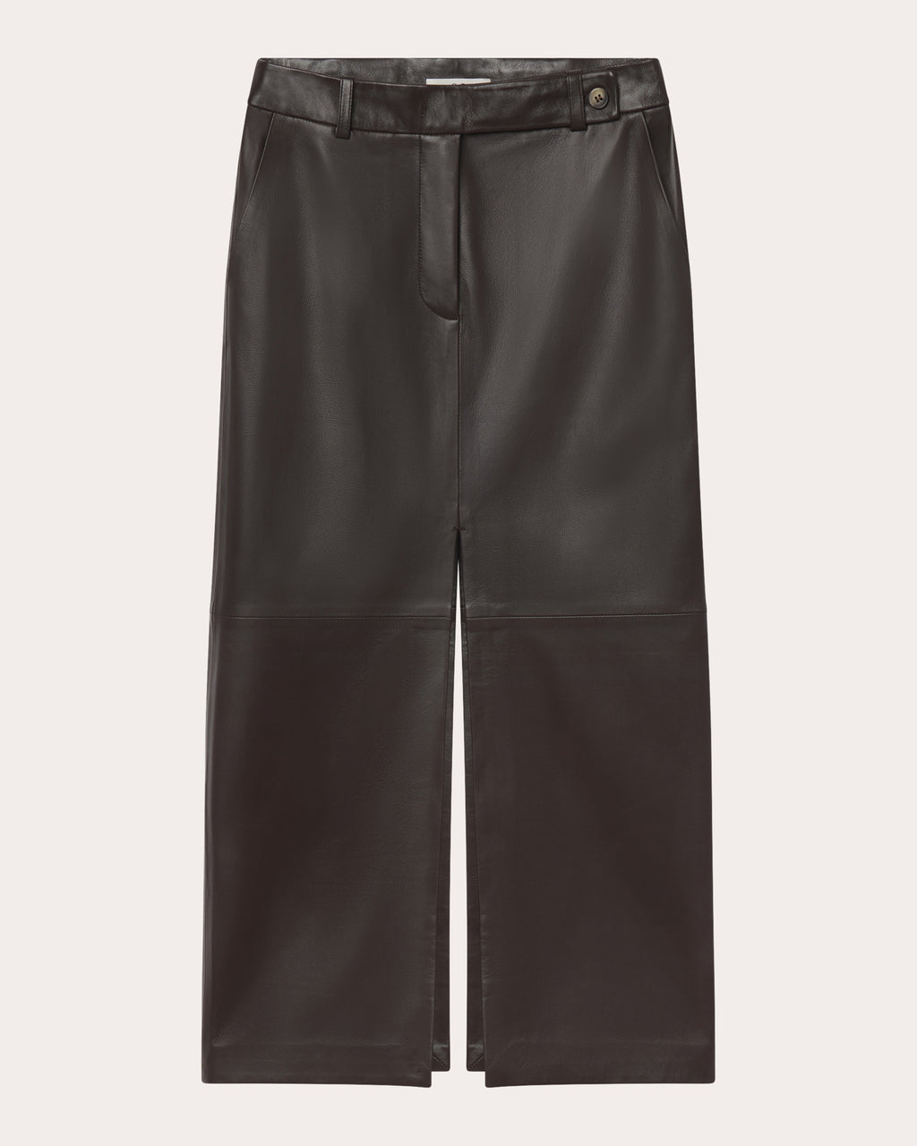 Leather Front-Slit Midi Skirt