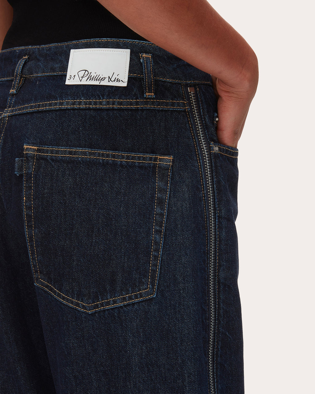 Denim Twill Zip Curved-Leg Jeans