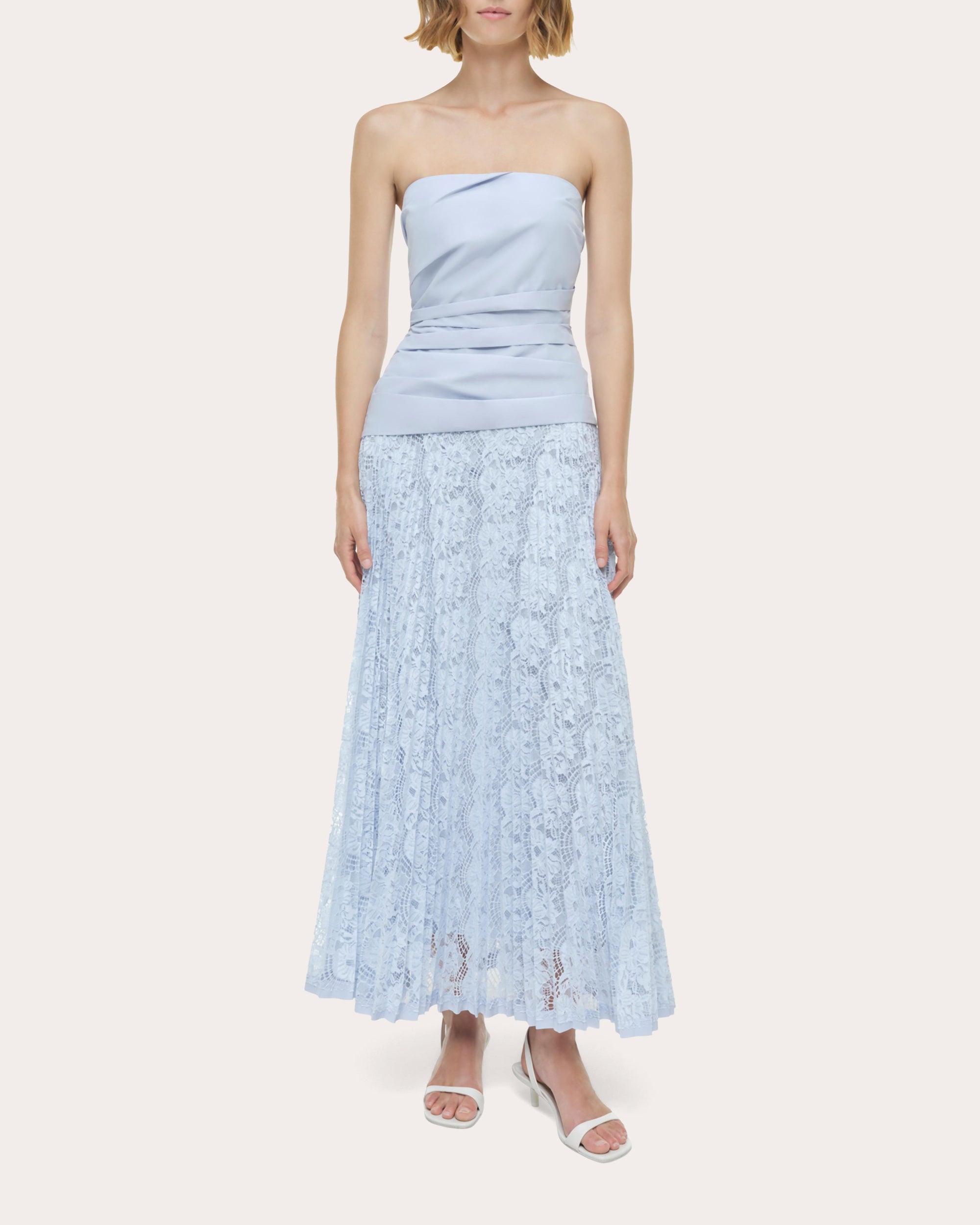 Annalise Poplin Lace Combo Strapless Midi Dress