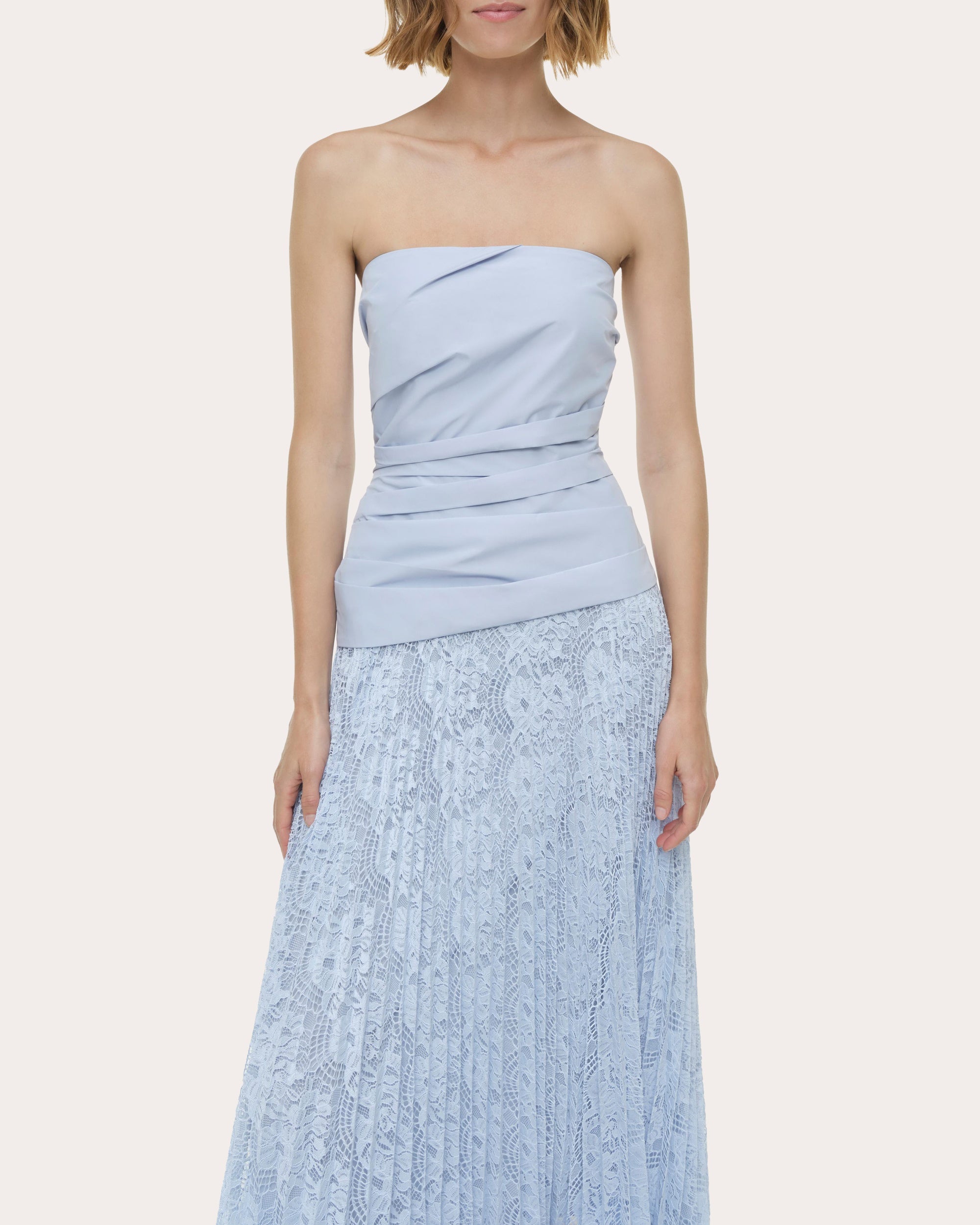 poplin strapless midi dress Strapless Ruched Midi Dress in Poplin