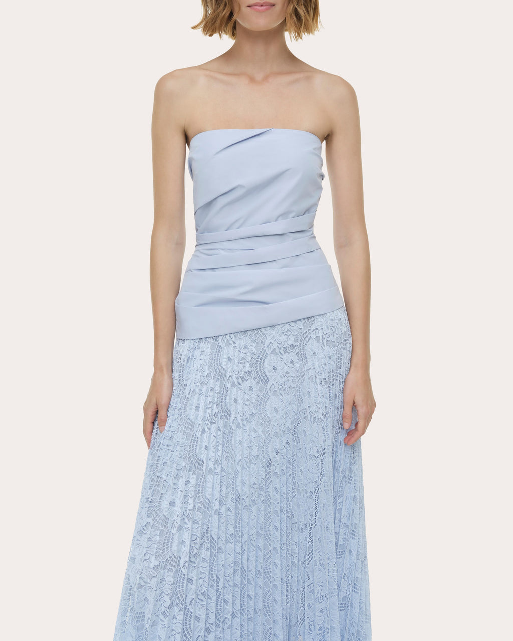 Annalise Poplin Lace Combo Strapless Midi Dress