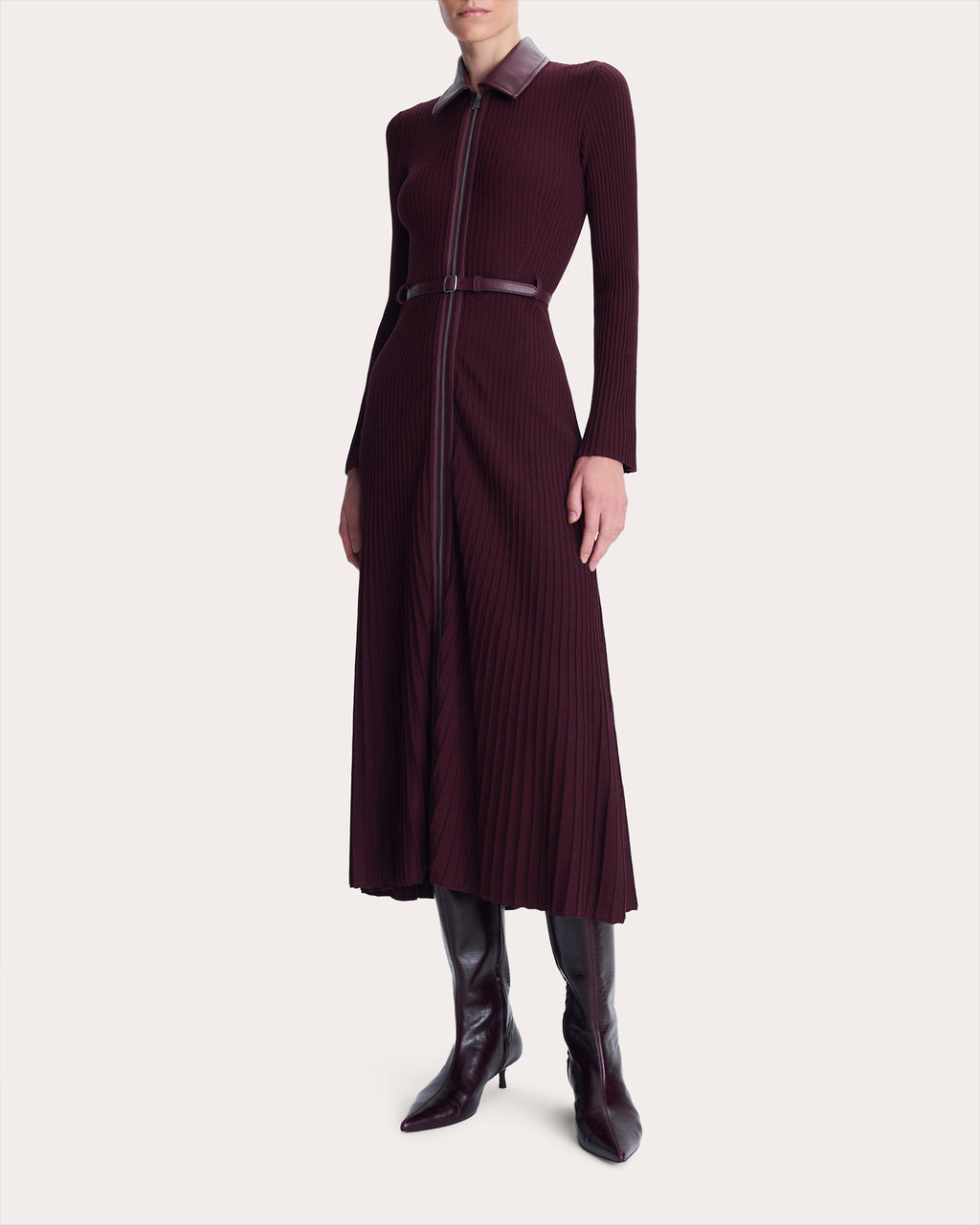 Ismelle Knit Collared Zip-Front Midi Dress