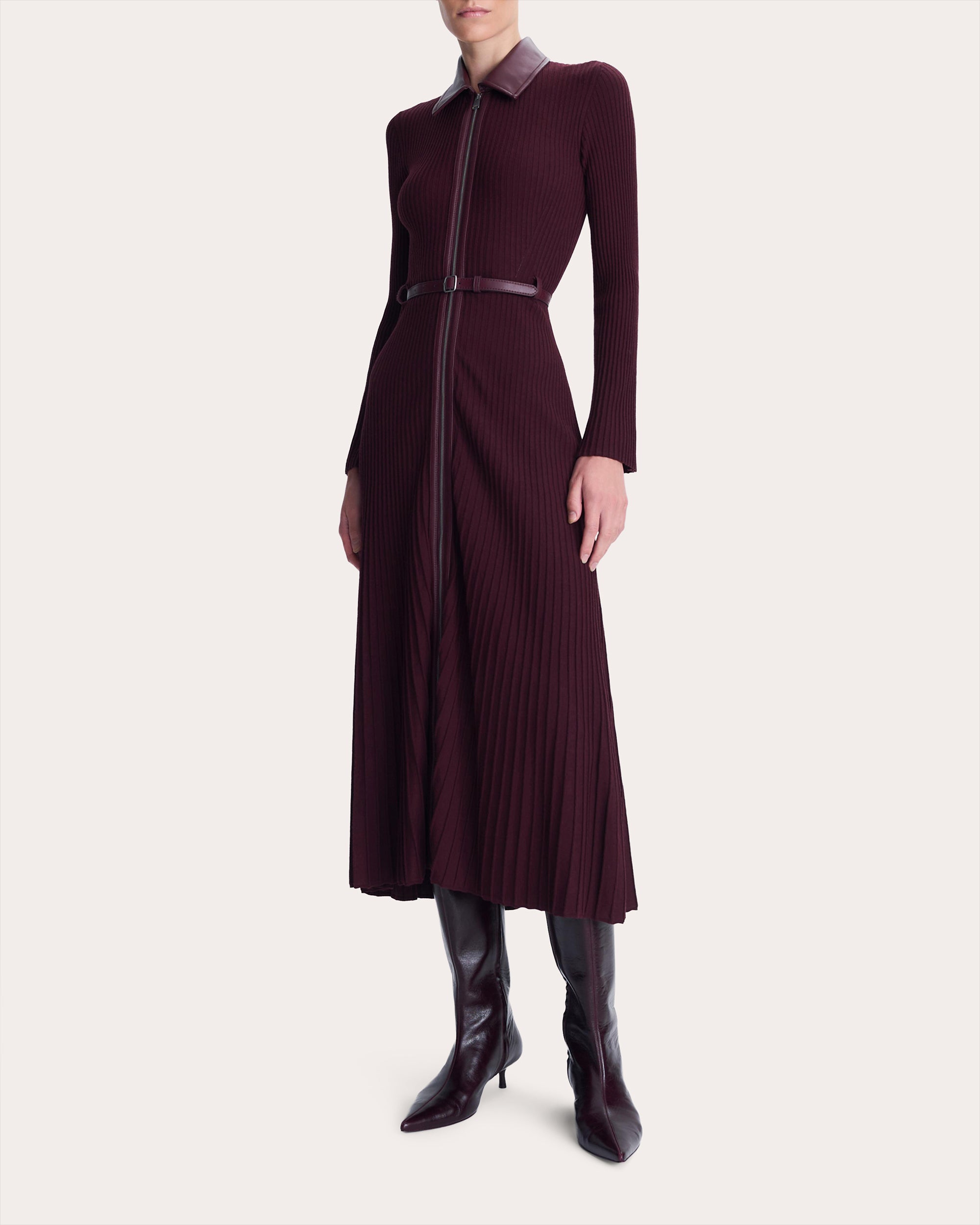 Ismelle Knit Collared Zip-Front Midi Dress