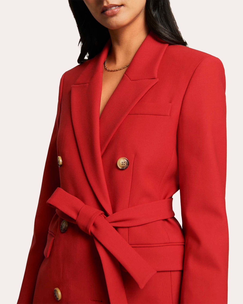 Heavy Wool Twill Belted Double-Breasted Blazer