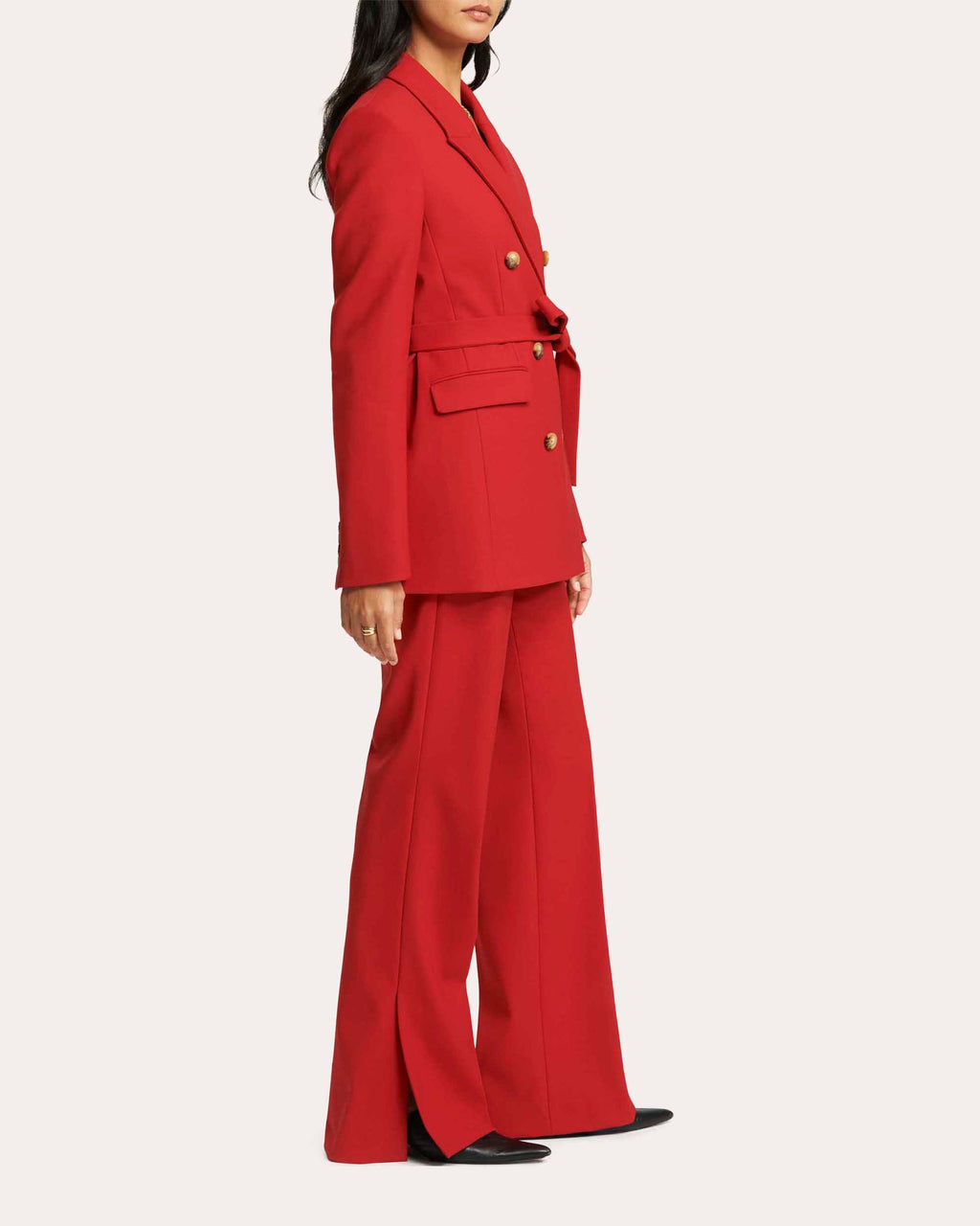 Heavy Wool Twill Belted Double-Breasted Blazer