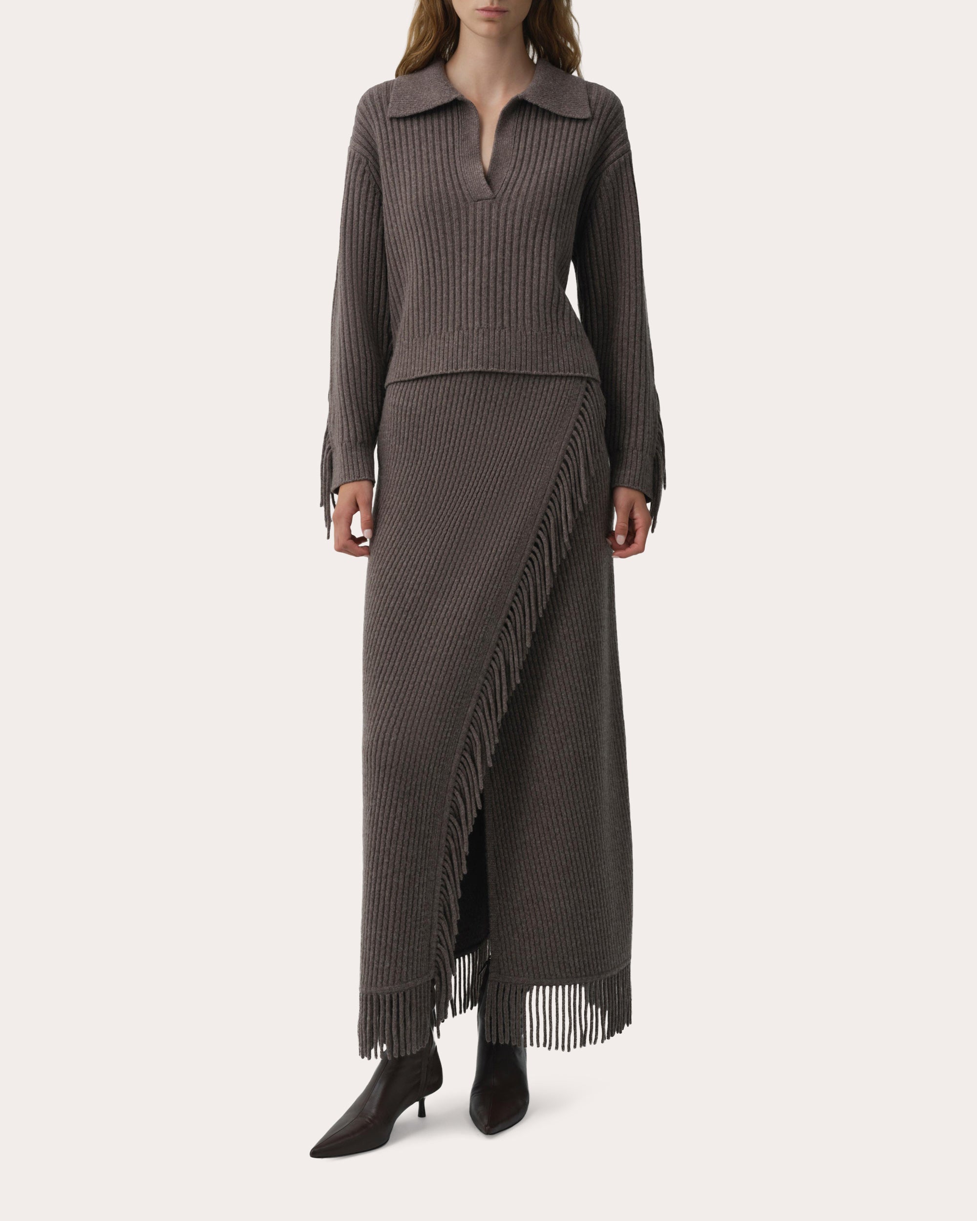 Natalia Wool Fringe Polo Sweater