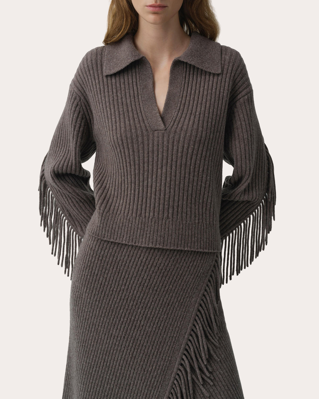 Natalia Wool Fringe Polo Sweater