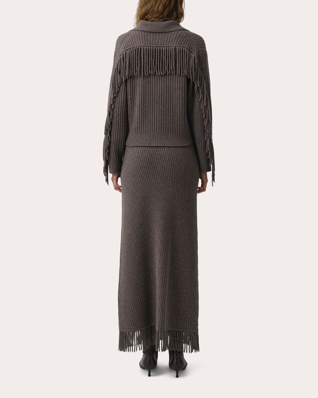 Casey Wool Knit Fringe Midi Skirt