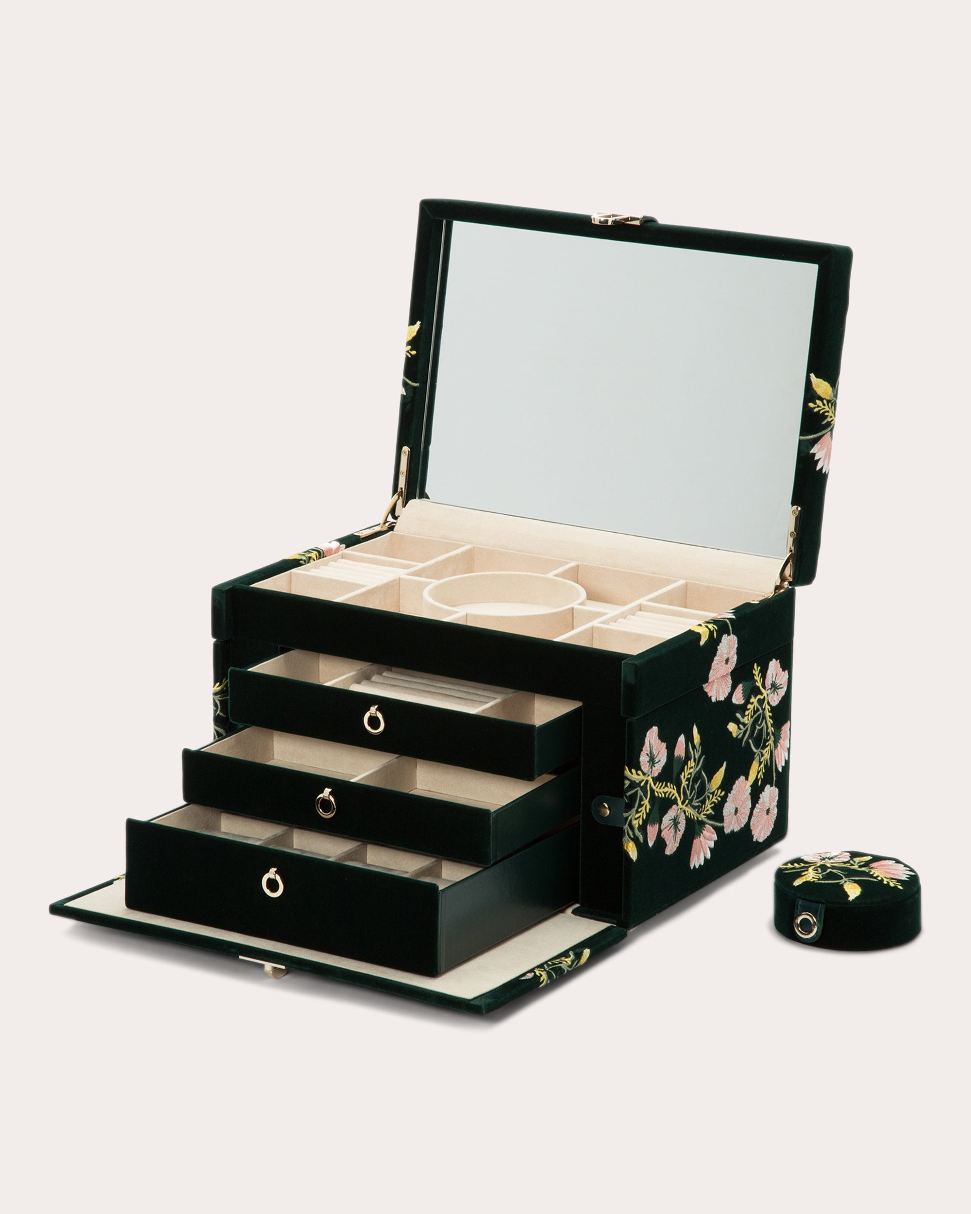Zoe Embroidered Velvet Large Jewelry Box