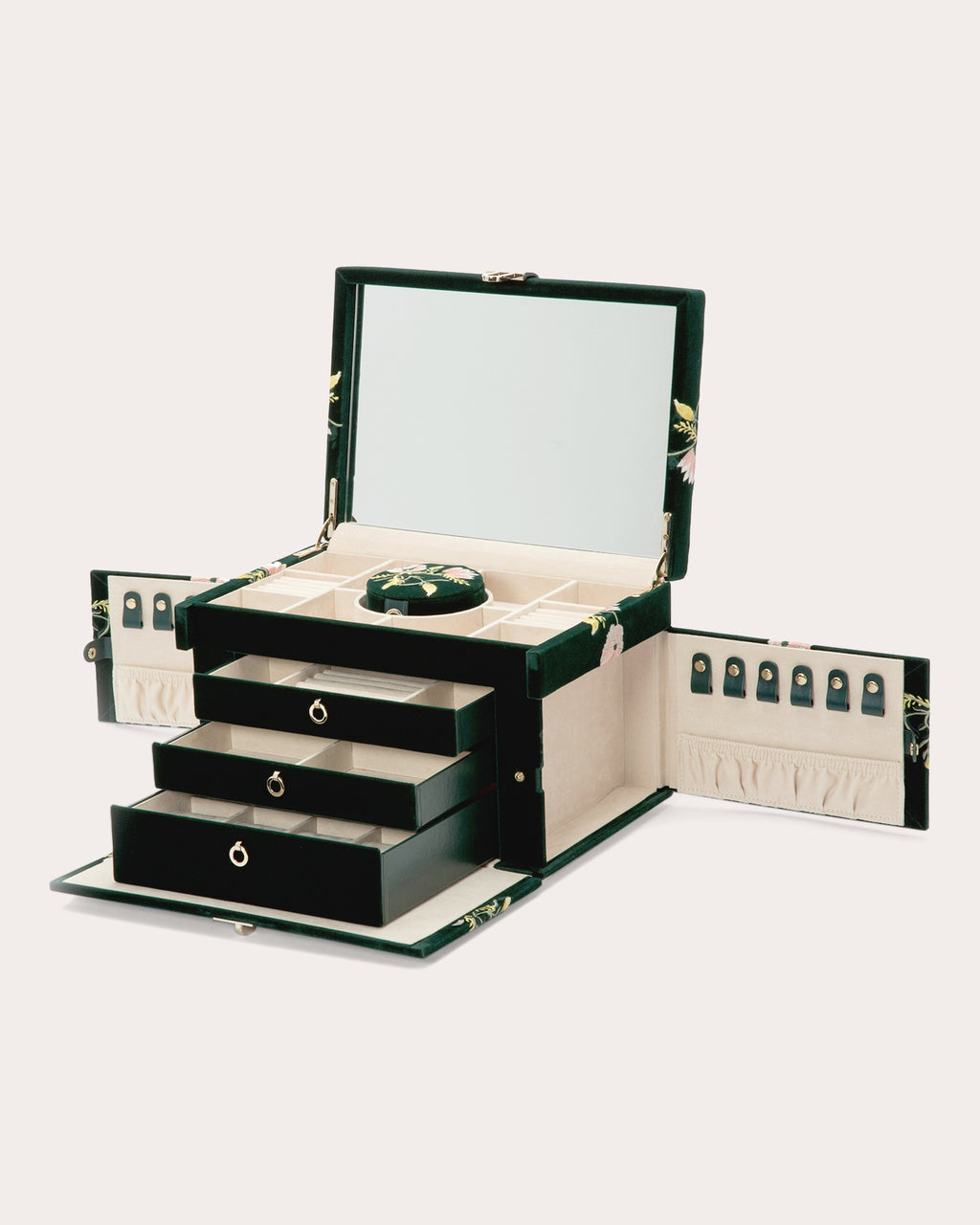 Zoe Embroidered Velvet Large Jewelry Box