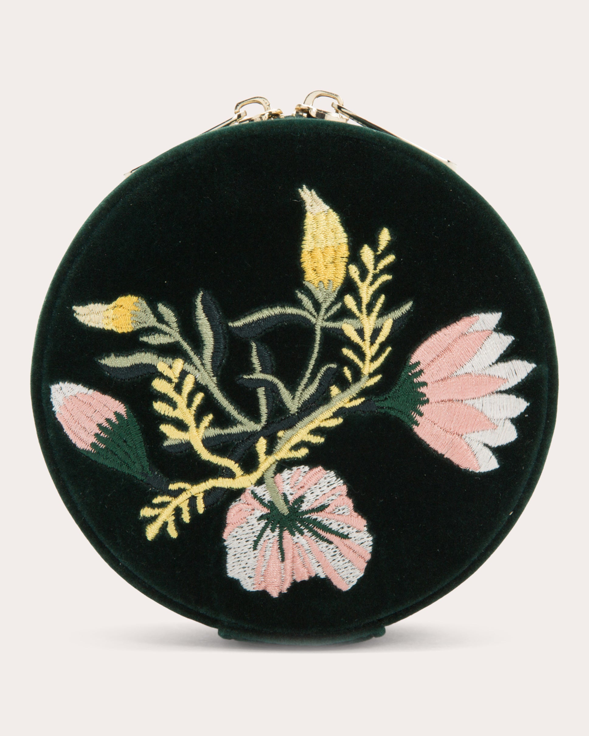 Zoe Embroidered Velvet Round Travel Case