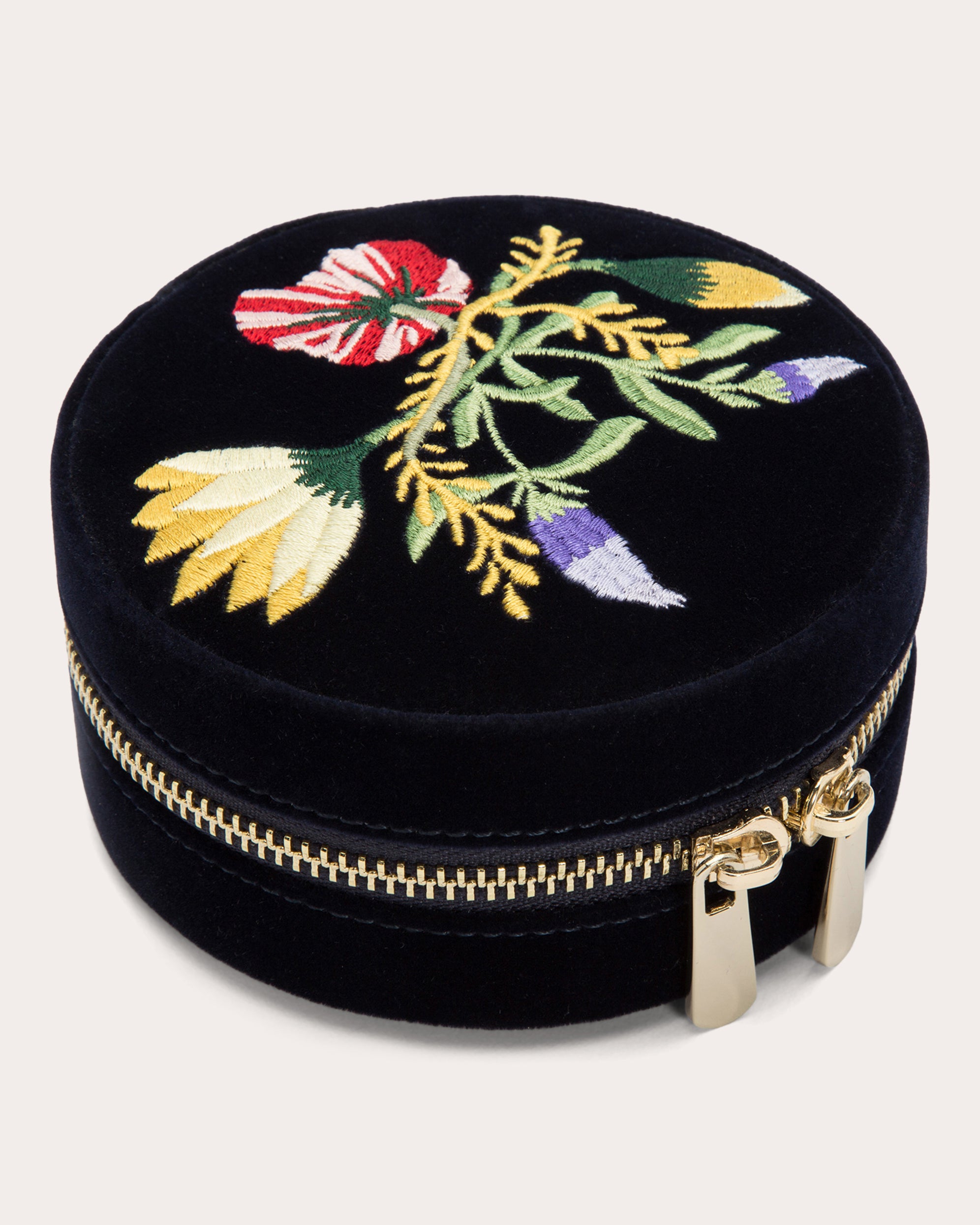 Zoe Embroidered Velvet Round Travel Case