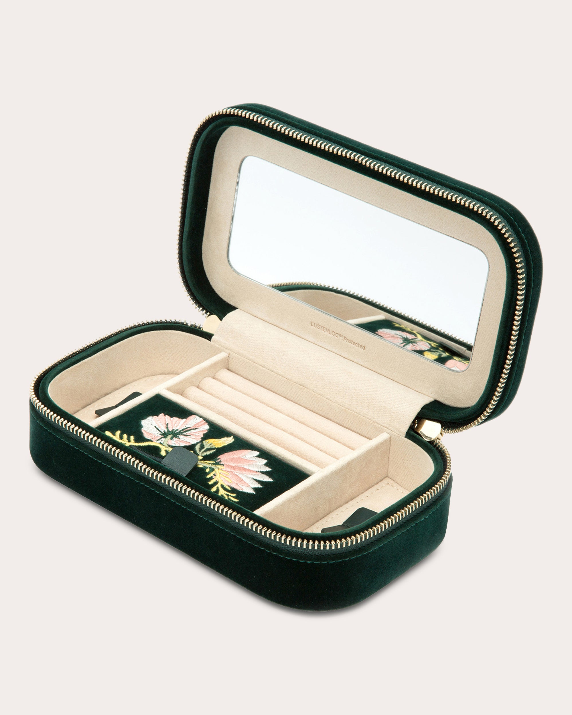 Zoe Embroidered Velvet Travel Zip Case