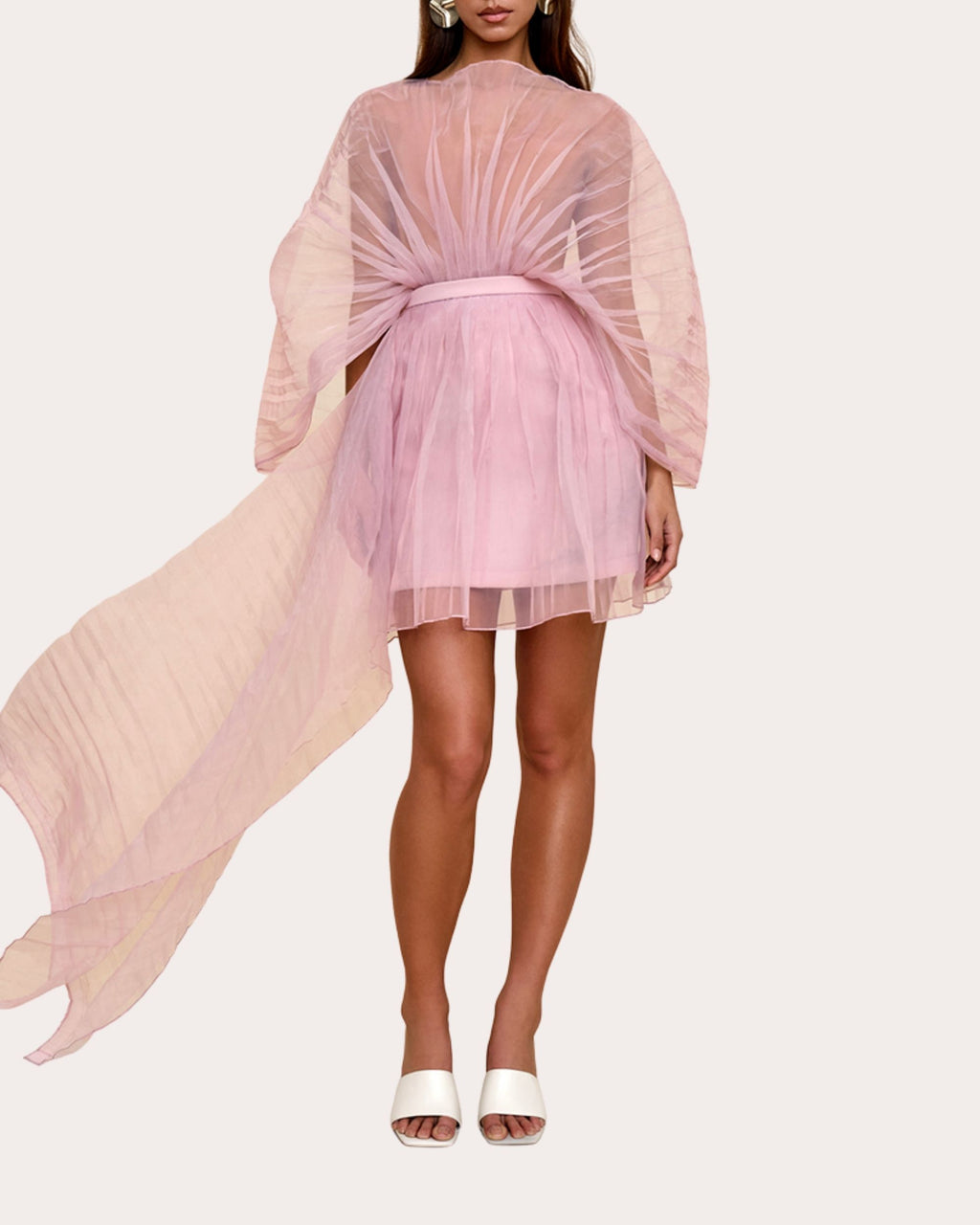 Ime Draped Pleated Organza Mini Skirt